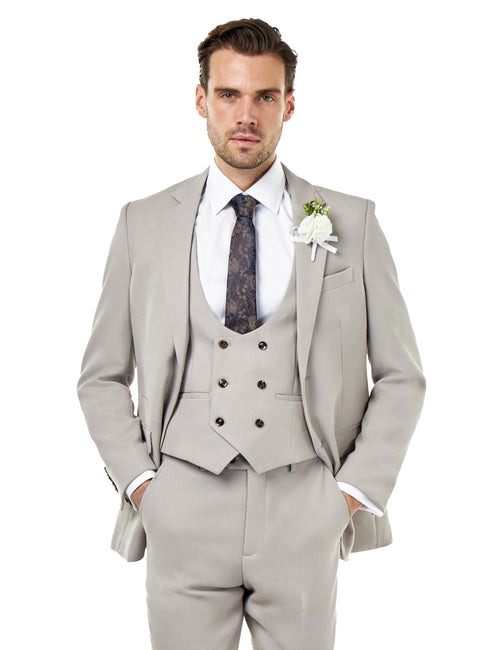 ZAK – TAUPE HONEYCOMB DOUBLE BREASTED SUIT WAISTCOAT