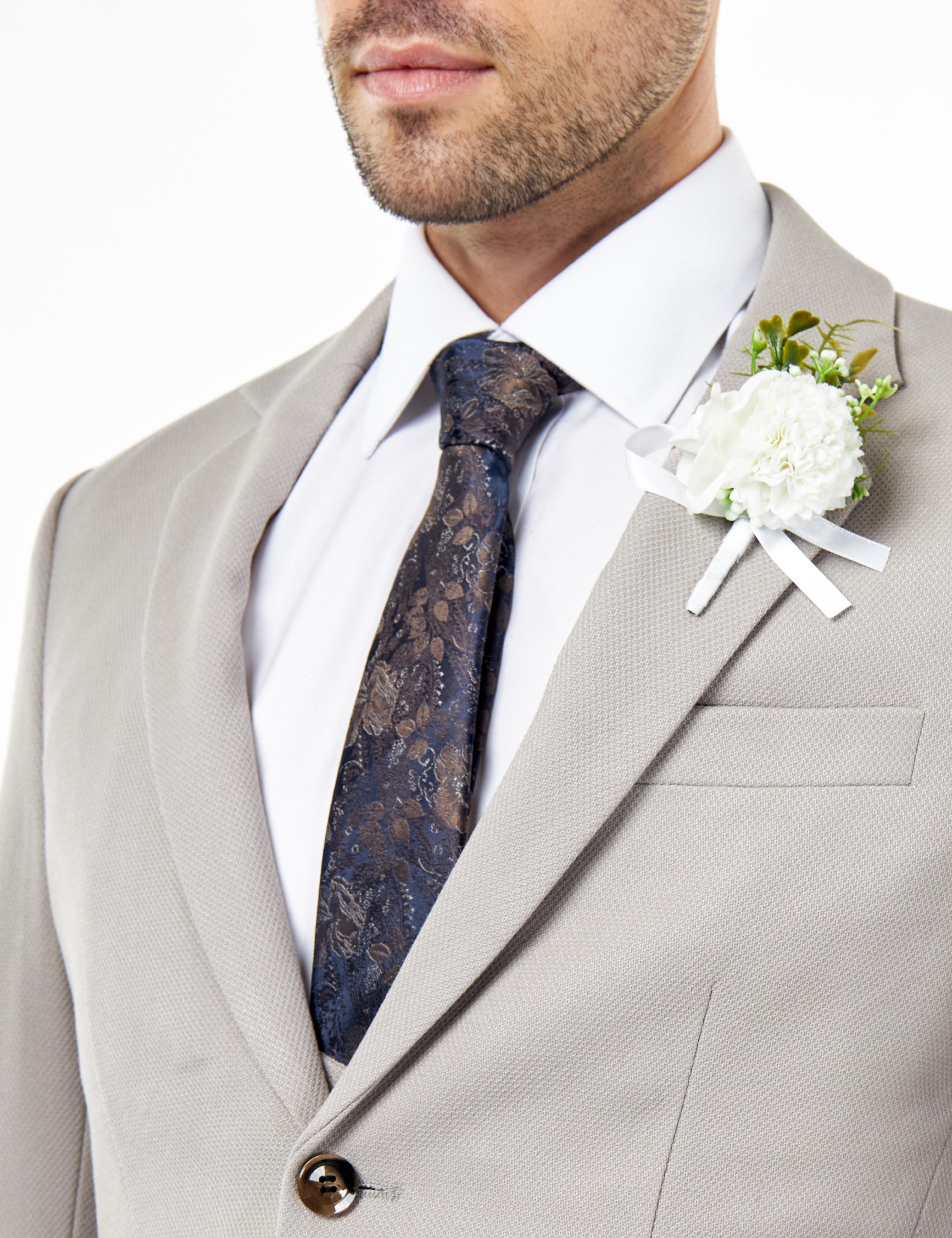 ZAK - Tailored 3 Piece Suit Honeycomb Taupe