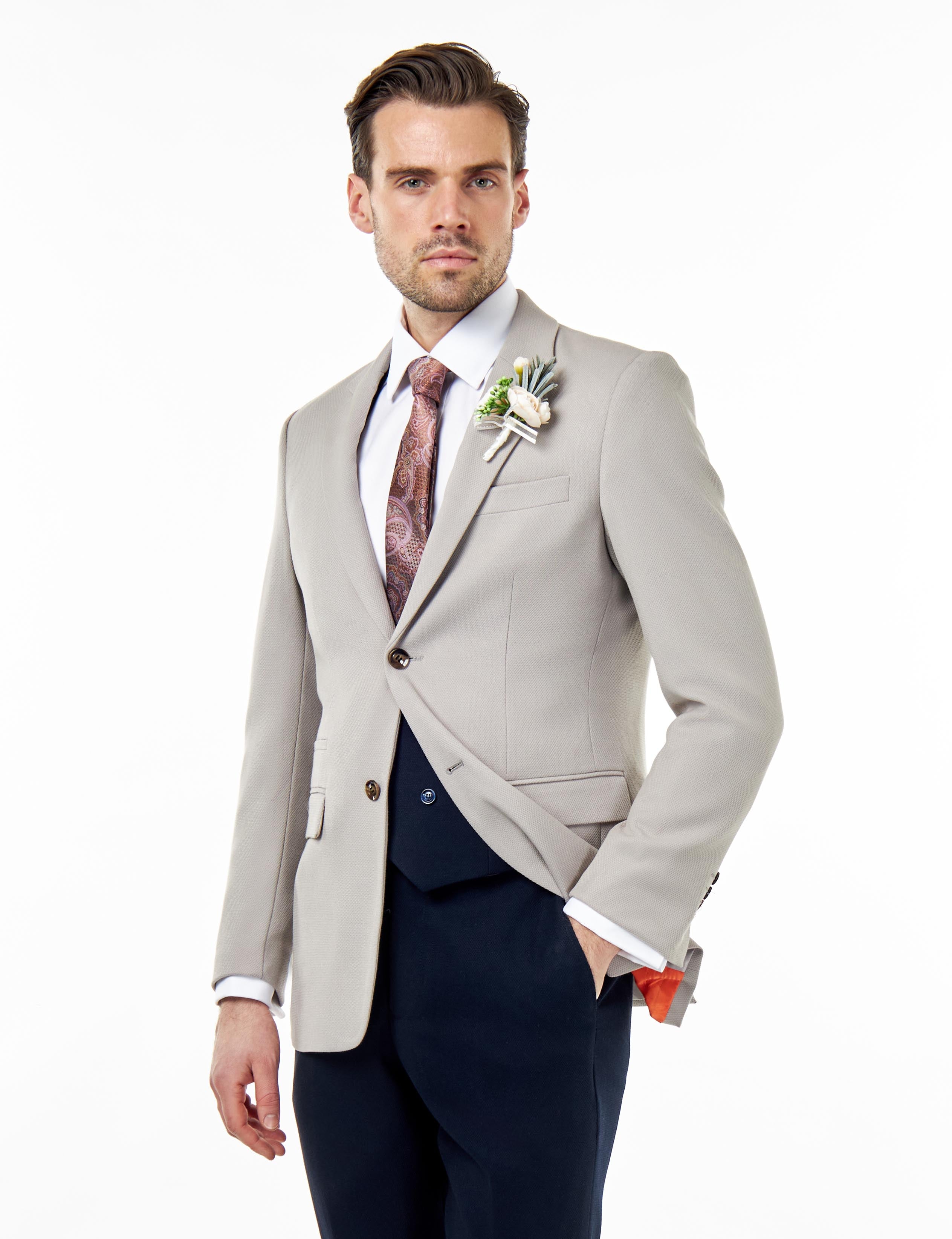 ZAK - 3 PIECE WEDDING SUIT NAVY TAUPE HONEYCOMB