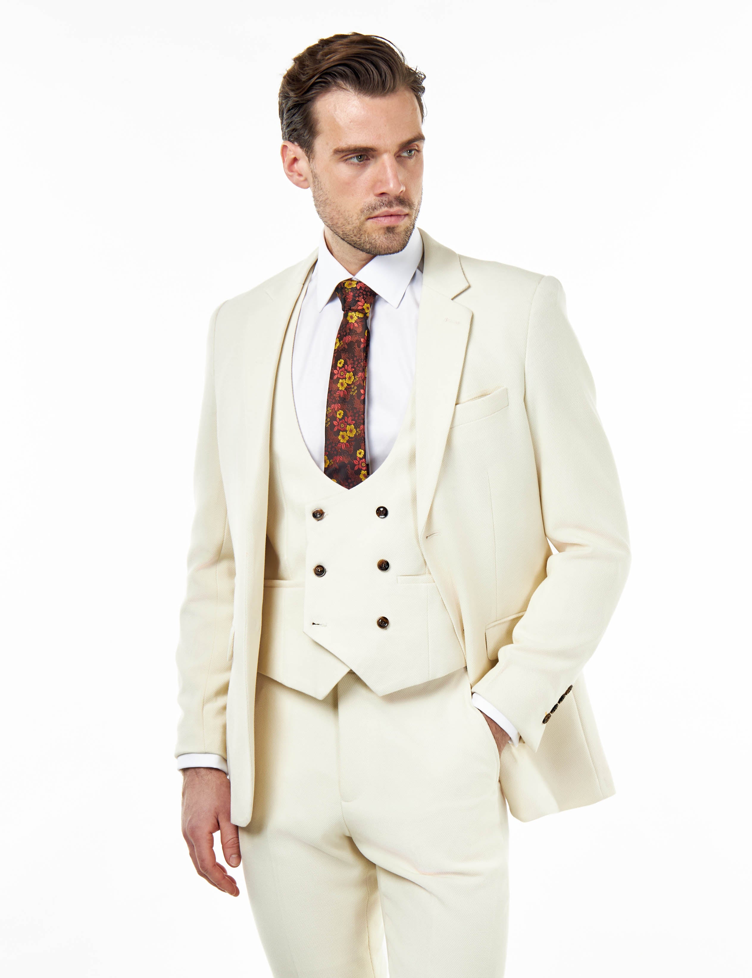 ZAK – IVORY TAILORED 3 PIECE SUIT STONE HONEYCOMB