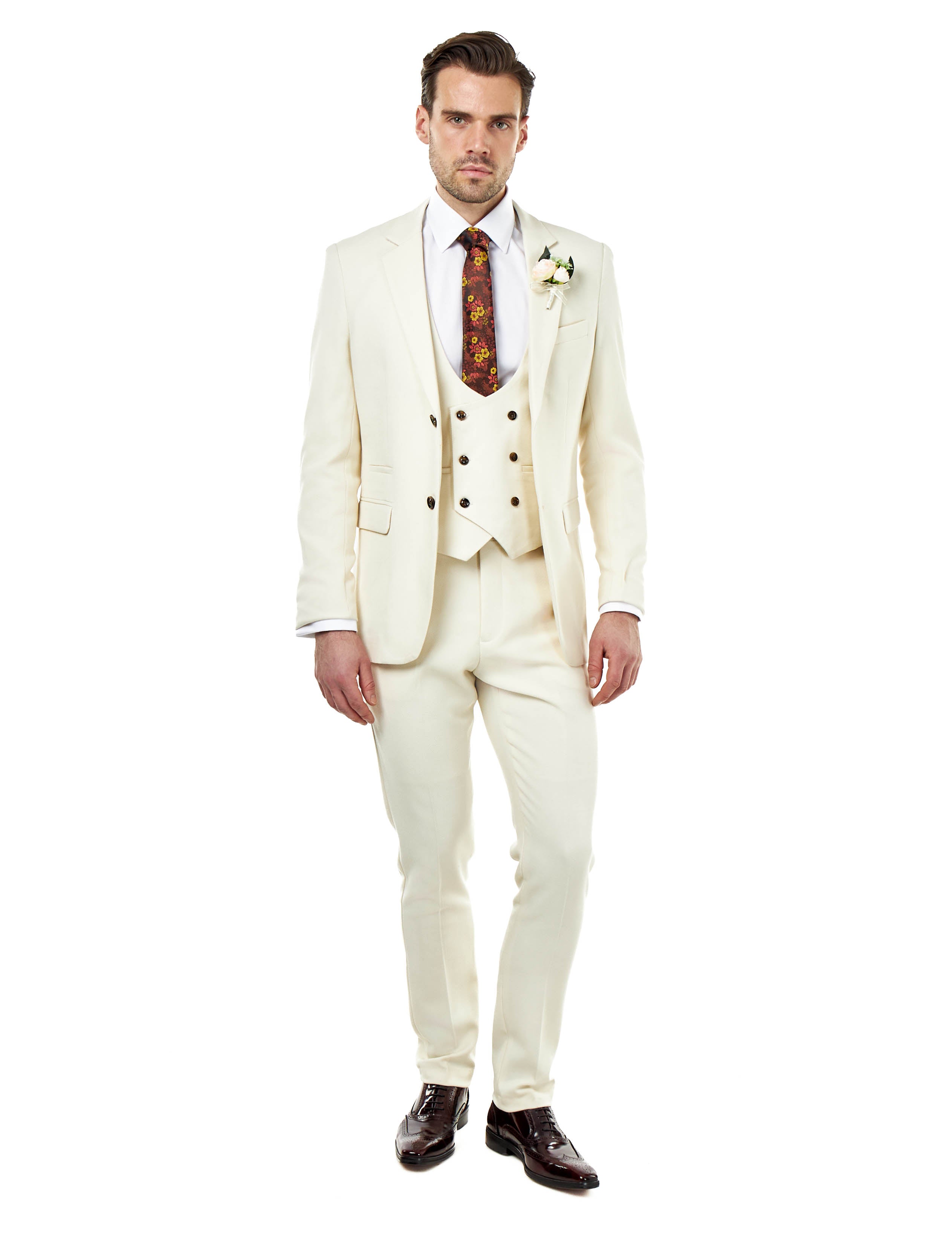 ZAK – IVORY TAILORED 3 PIECE SUIT STONE HONEYCOMB