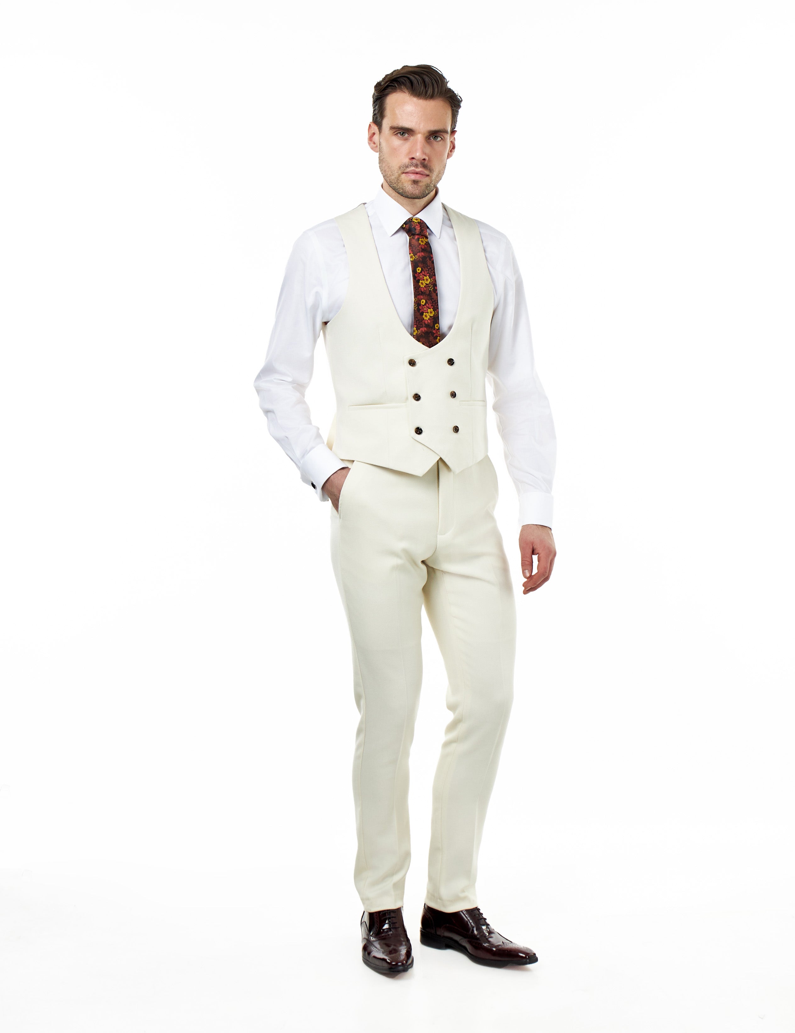 ZAK – Cream Honeycomb Double Breasted Suit Waistcoat