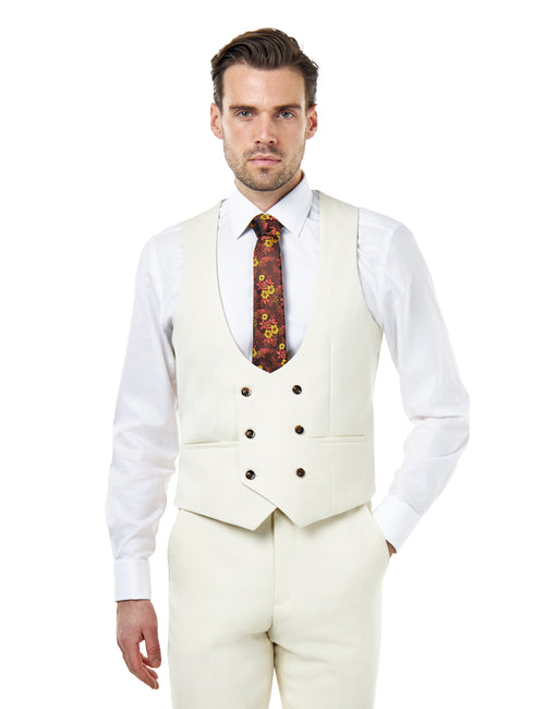 ZAK – Cream Honeycomb Double Breasted Suit Waistcoat