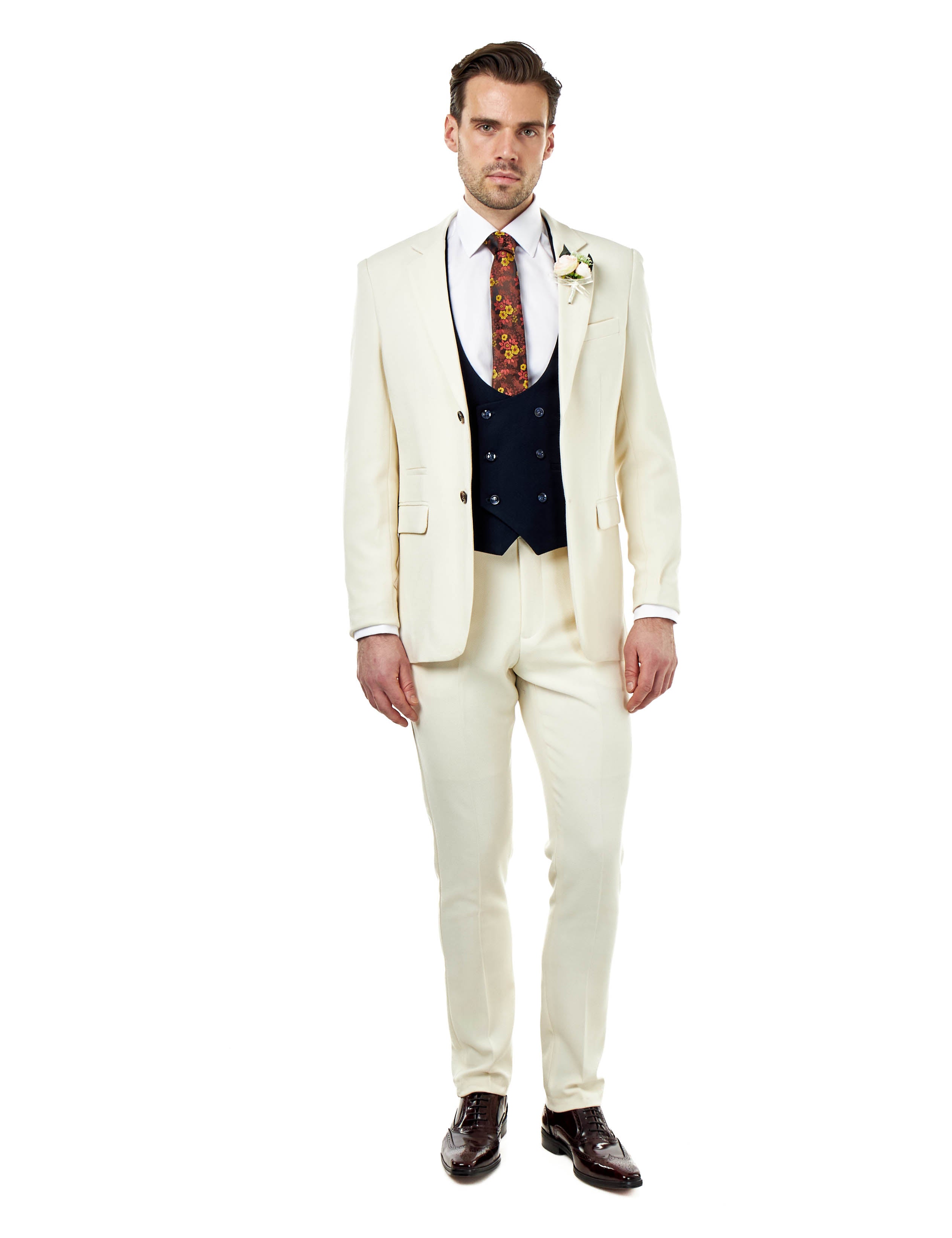 ZAK – CREAM IVORY TAILORED 3 PIECE WEDDING SUIT