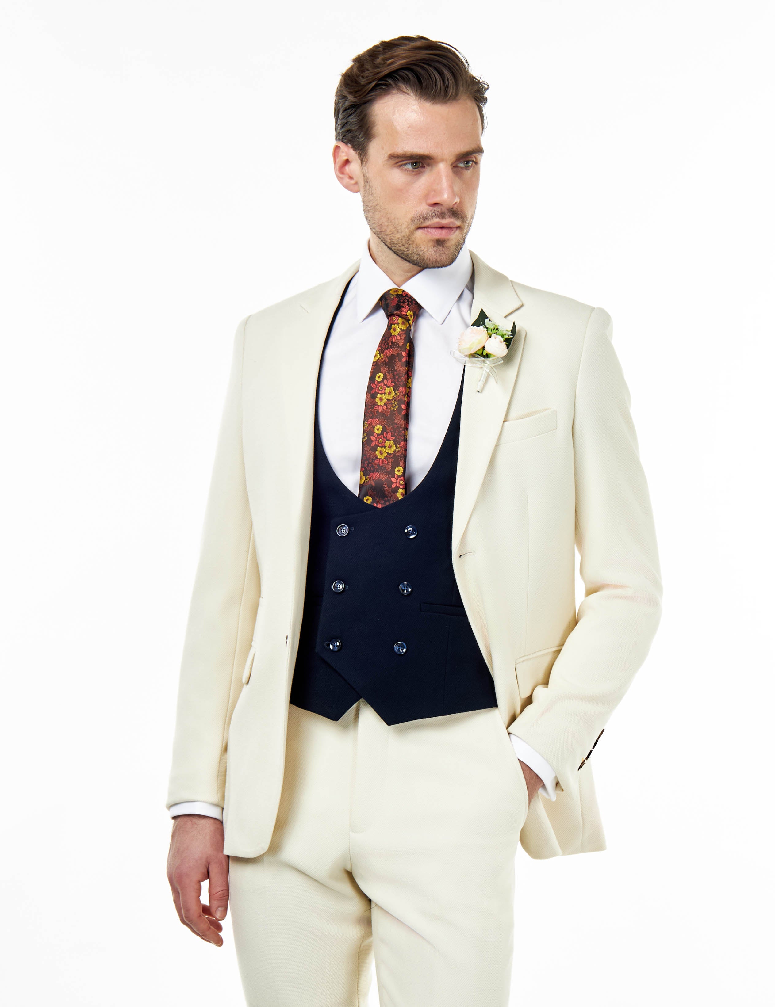 ZAK – CREAM IVORY TAILORED 3 PIECE WEDDING SUIT