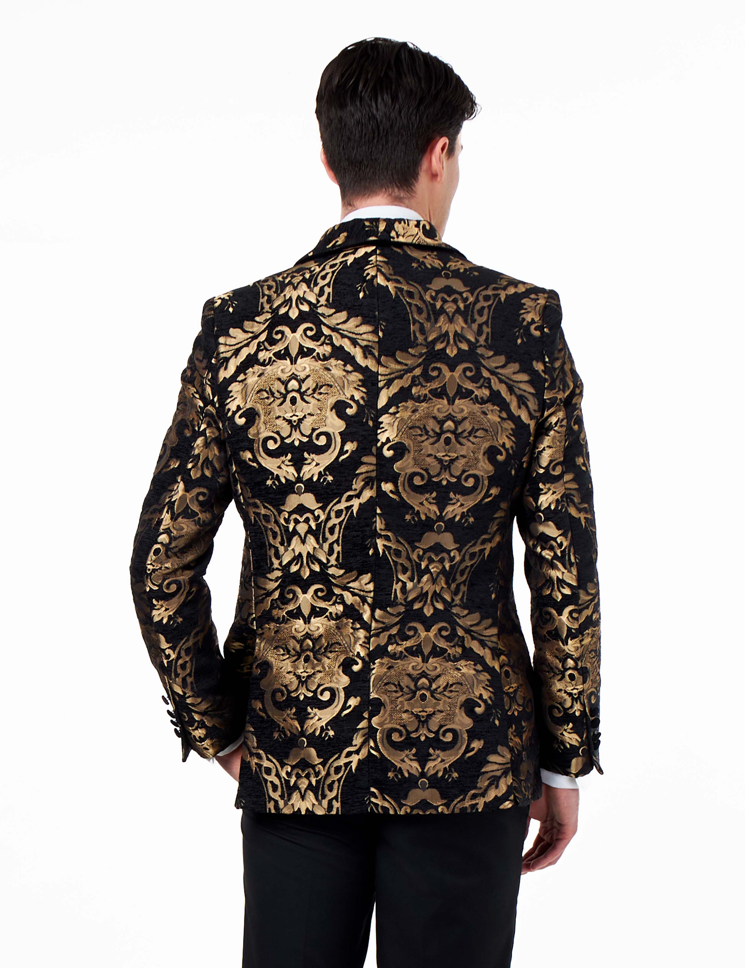 GLEN – BLACK GOLD BROCADE PAISLEY PRINT TUXEDO JACKET