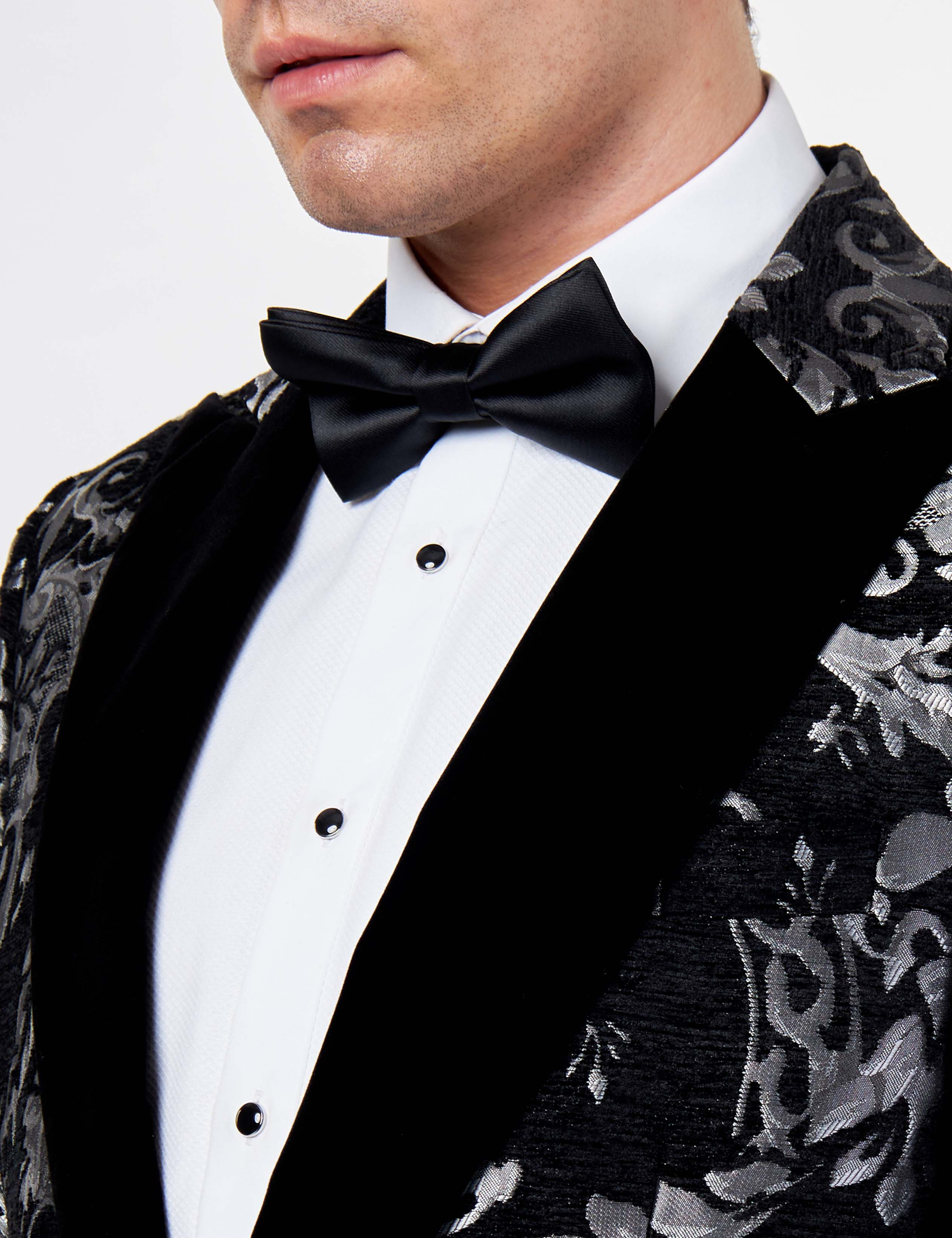 GLEN – SILVER GREY PAISLEY BROCADE PRINT TUX JACKET