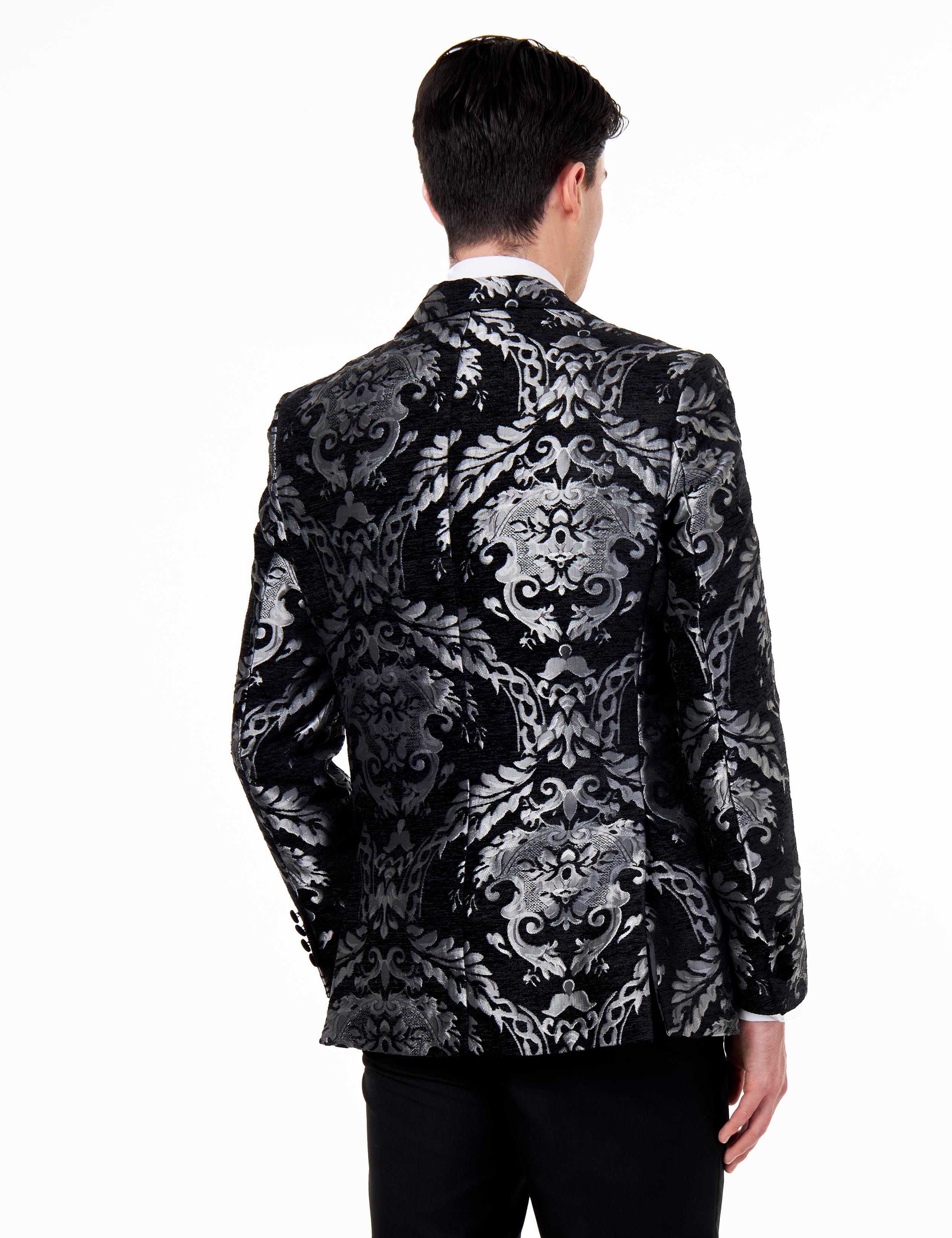 GLEN – SILVER GREY PAISLEY BROCADE PRINT TUX JACKET