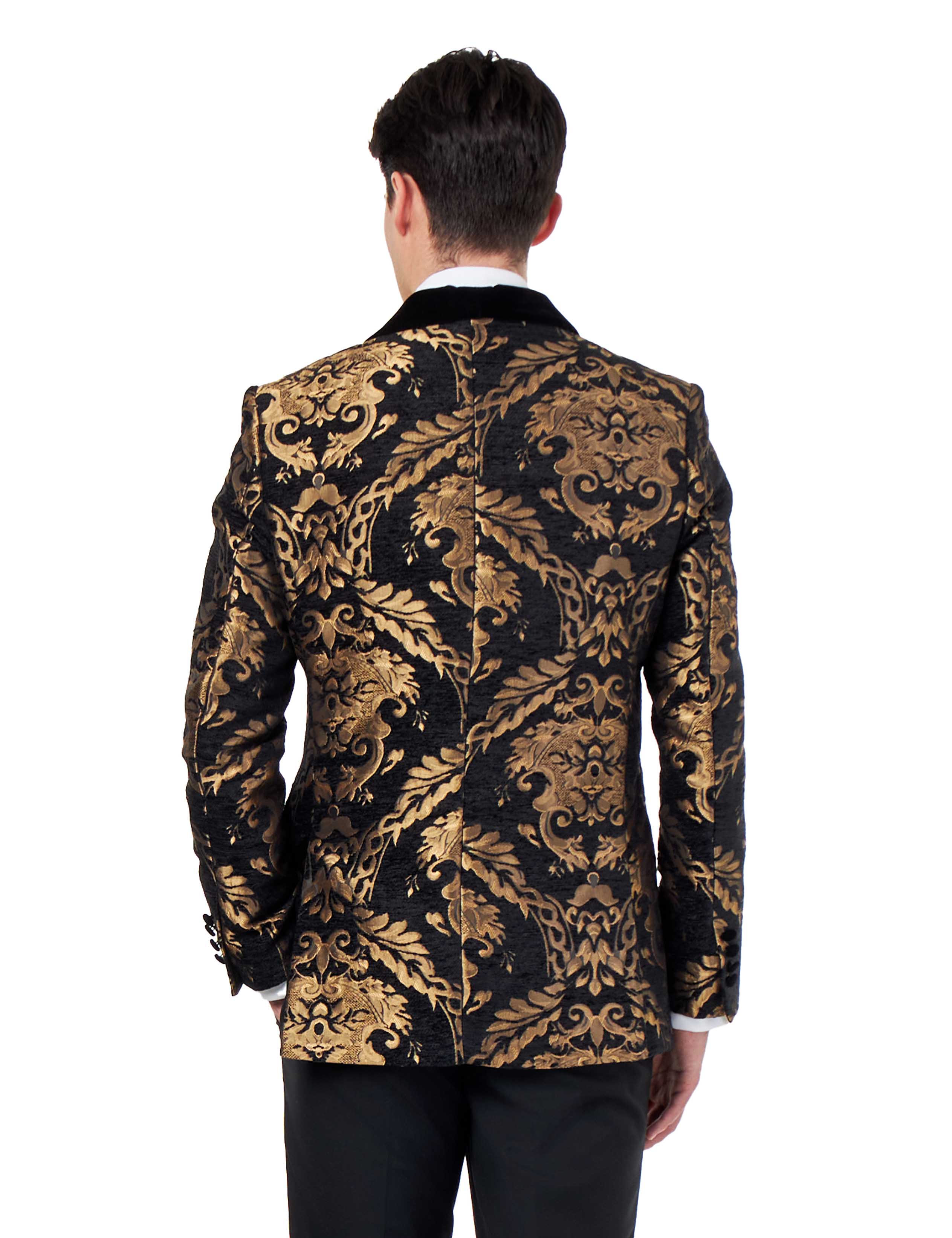 GLEN – TUXEDO JACKET GOLD ORNATE JACQUARD PRINT ON BLACK