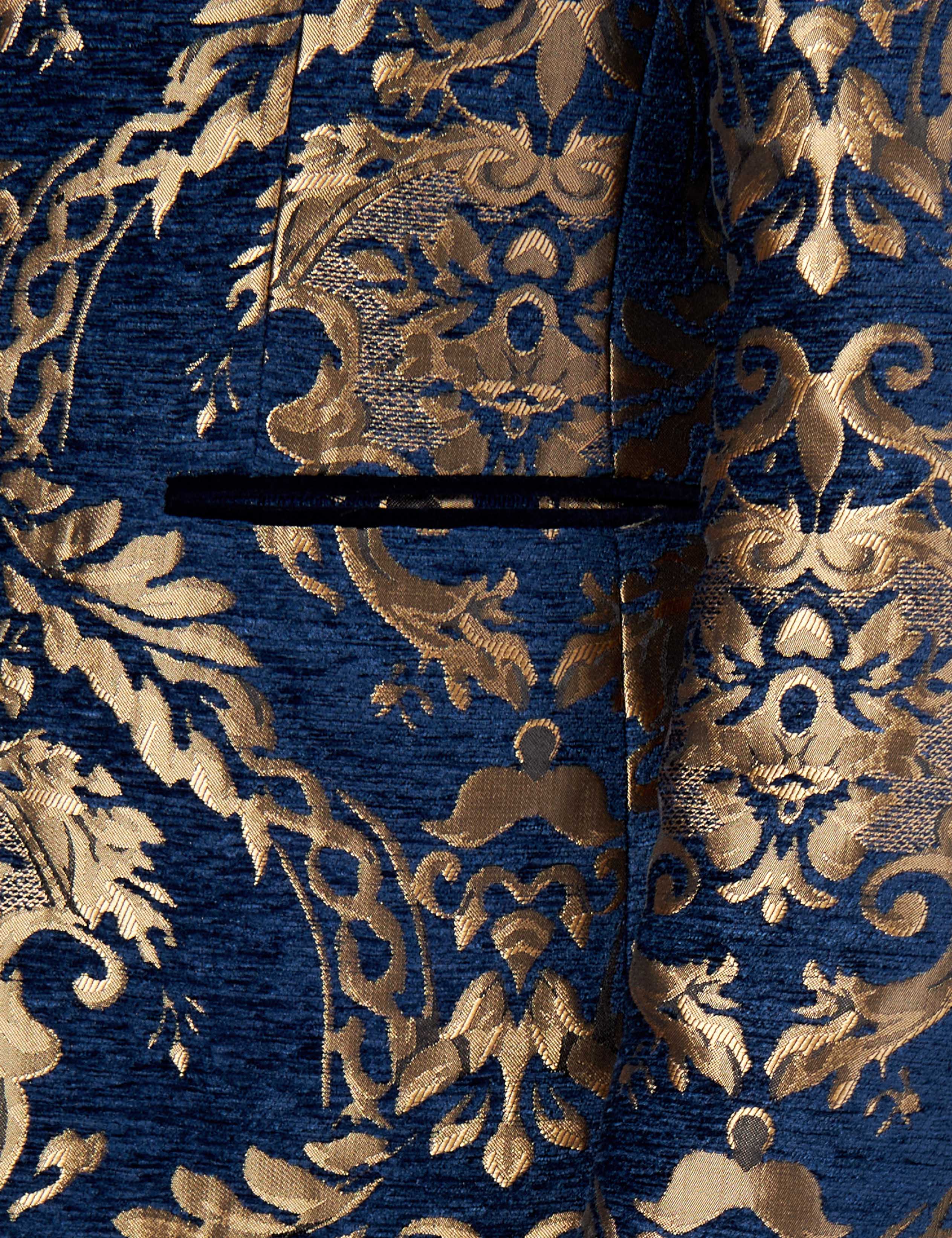 GLEN - GOLD BROCADE ON FLOCKED NAVY VELVET LAPEL JACQUARD BLAZER