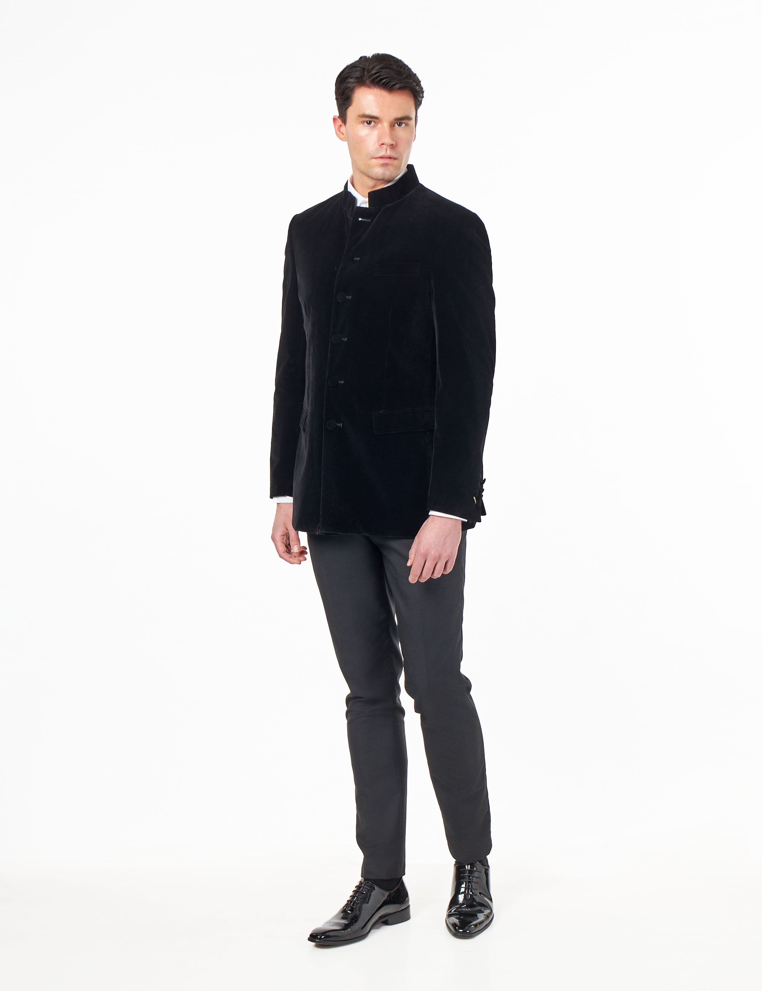 HARSHIL – BLACK VELVET SMOKING JACKET NEHRU COLLAR