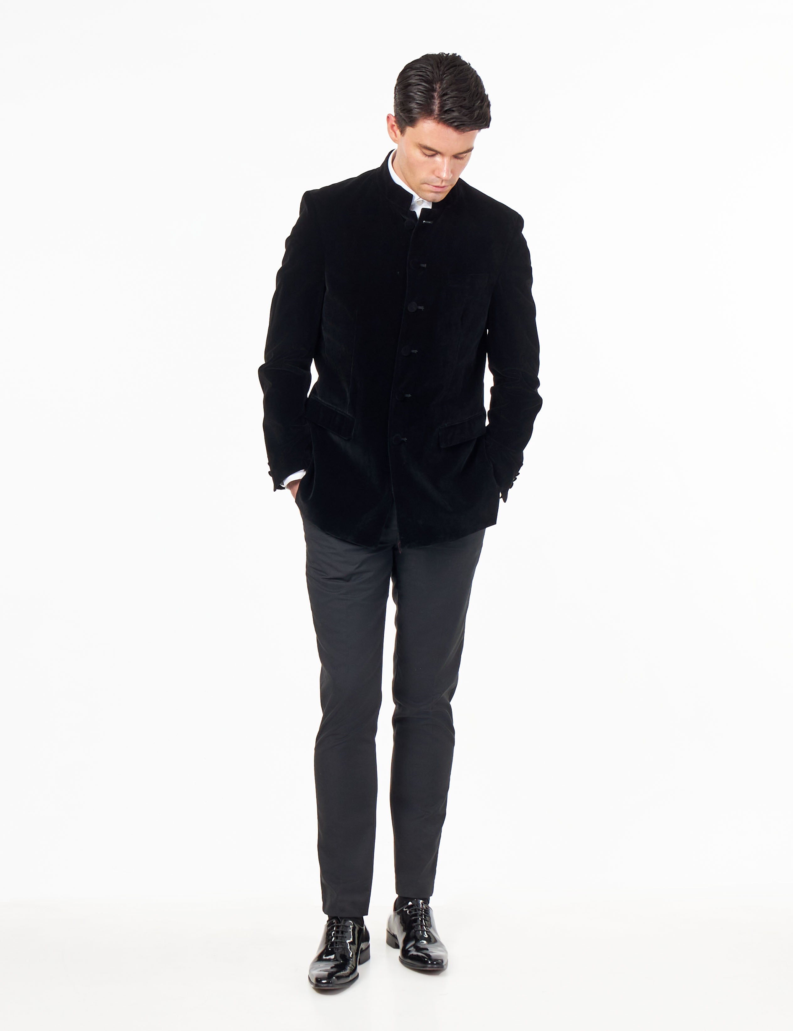 HARSHIL – BLACK VELVET SMOKING JACKET NEHRU COLLAR