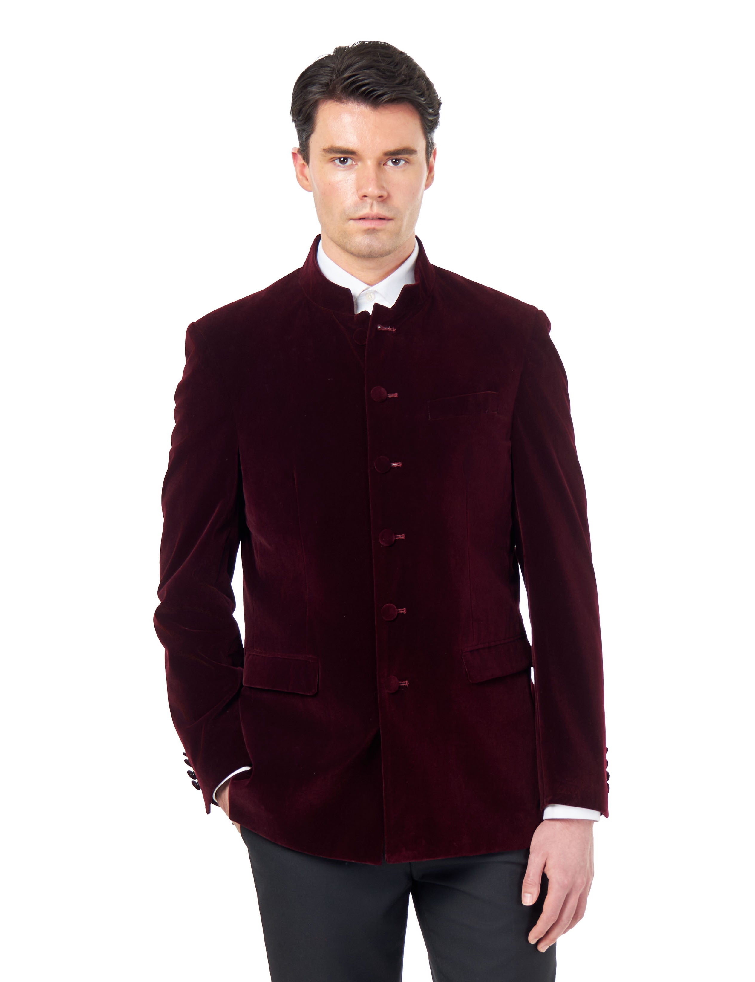 HARSHIL – MAROON VELVET SMOKING JACKET NEHRU COLLAR