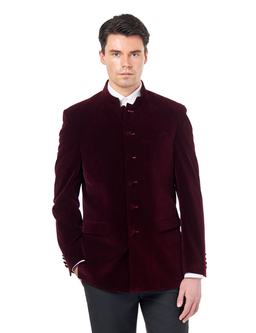 HARSHIL – MAROON VELVET SMOKING JACKET NEHRU COLLAR