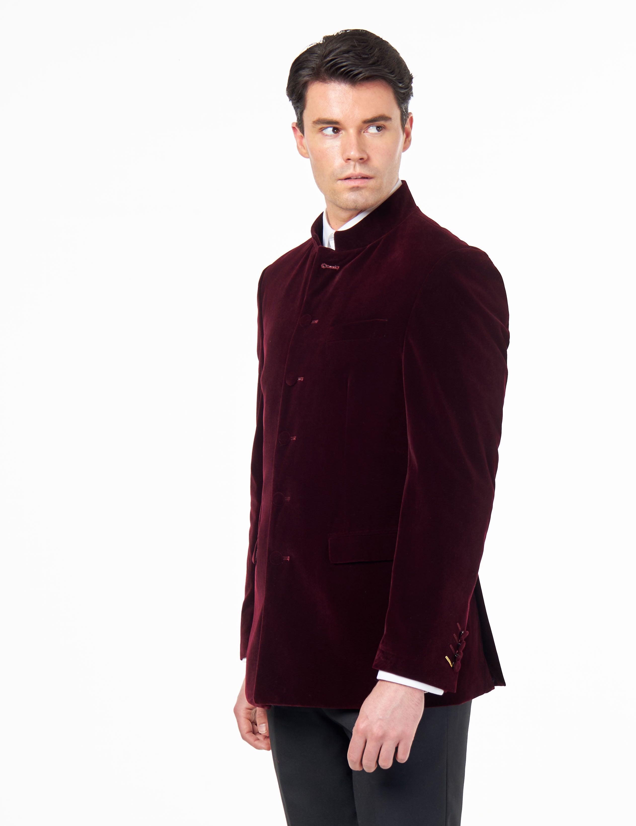 HARSHIL – MAROON VELVET SMOKING JACKET NEHRU COLLAR