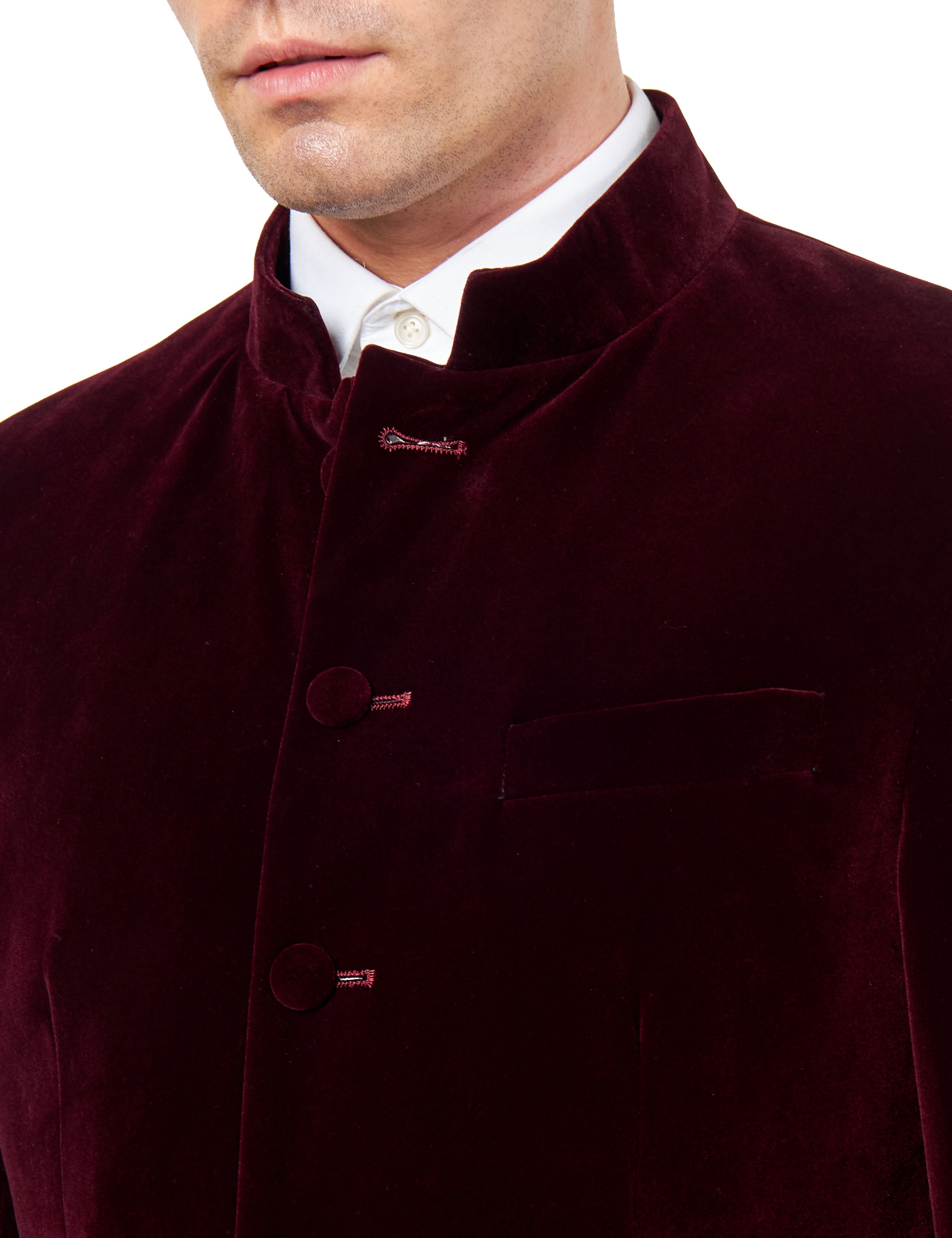 HARSHIL – MAROON VELVET SMOKING JACKET NEHRU COLLAR