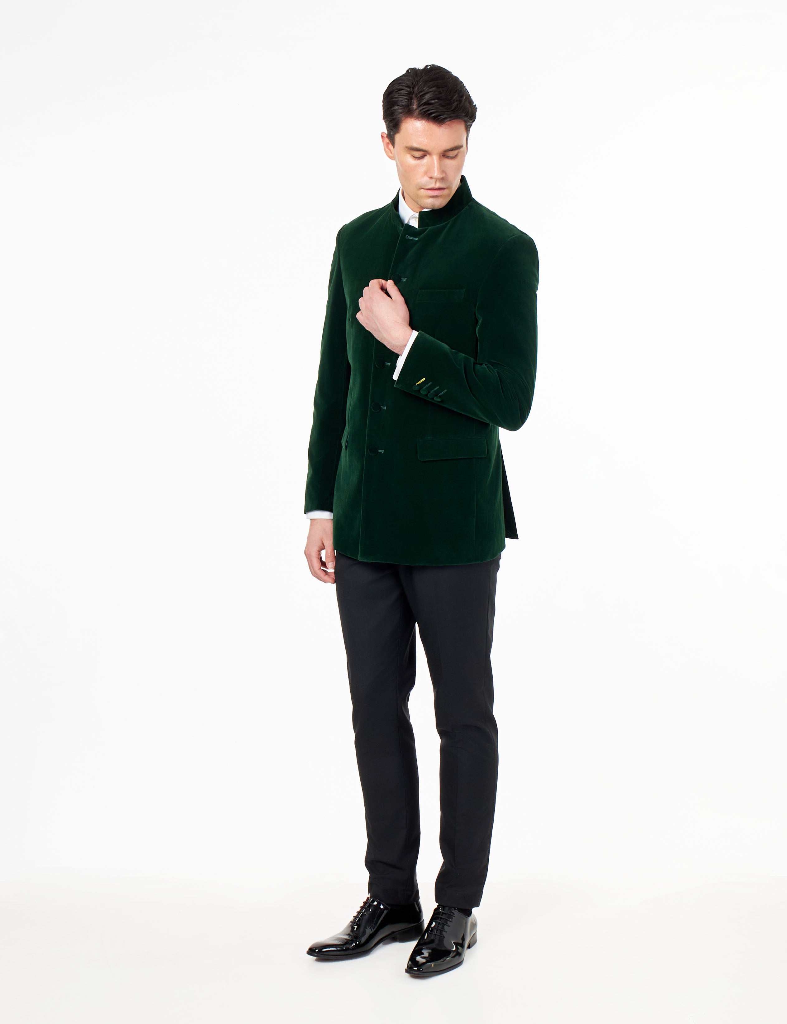 HARSHIL – GREEN VELVET SMOKING JACKET NEHRU COLLAR