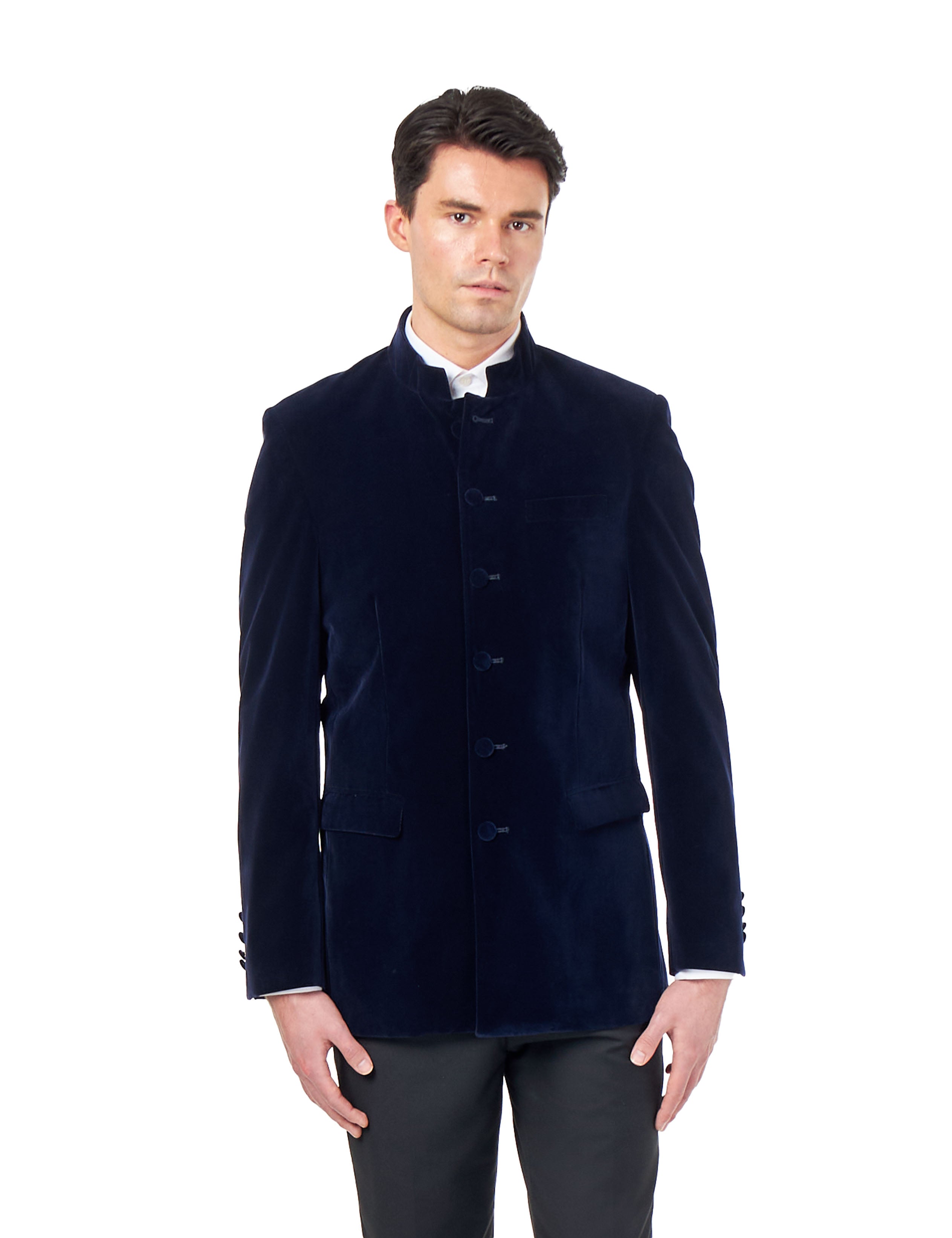 HARSHIL – NAVY BLUE VELVET SMOKING JACKET NEHRU COLLAR