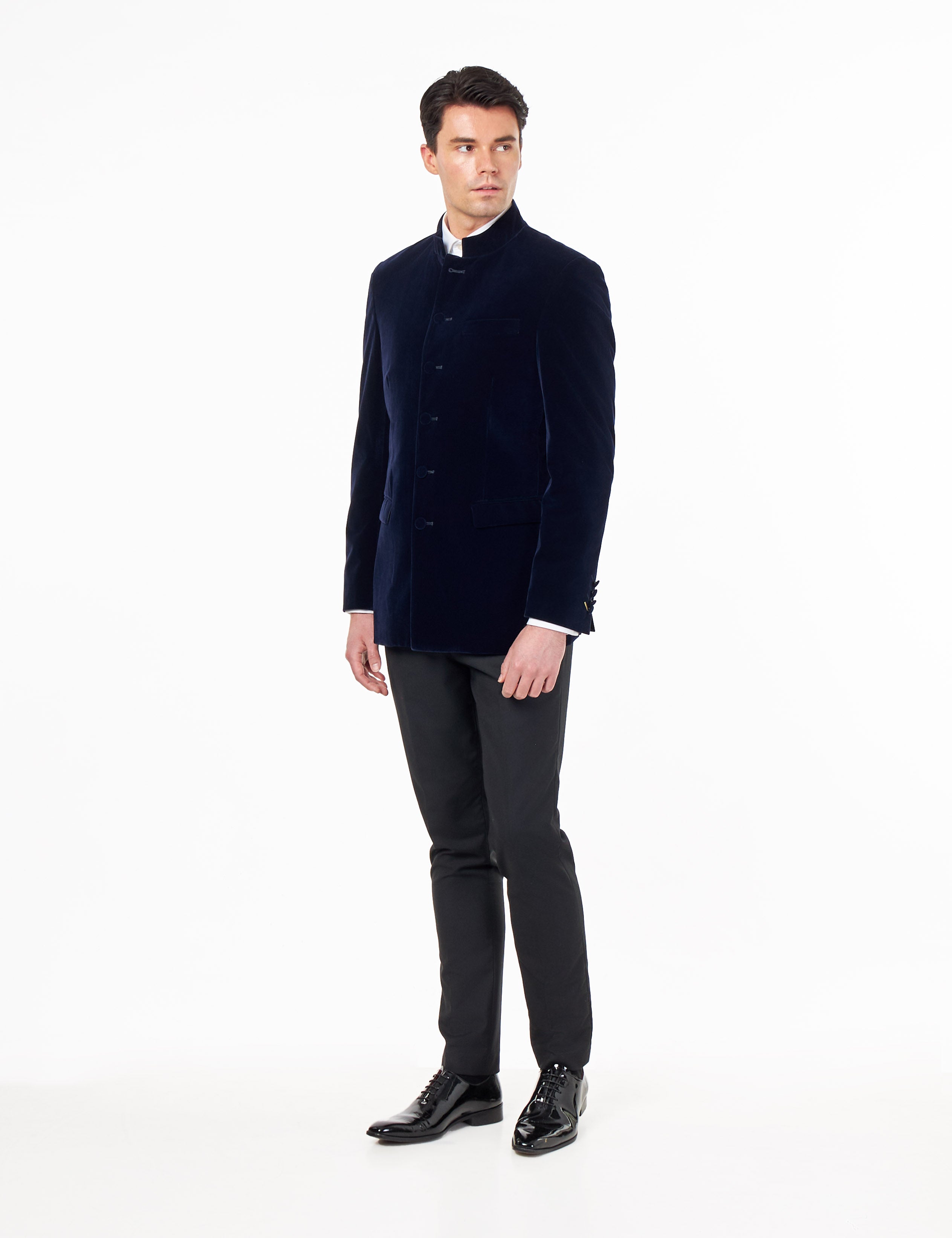 HARSHIL – NAVY BLUE VELVET SMOKING JACKET NEHRU COLLAR