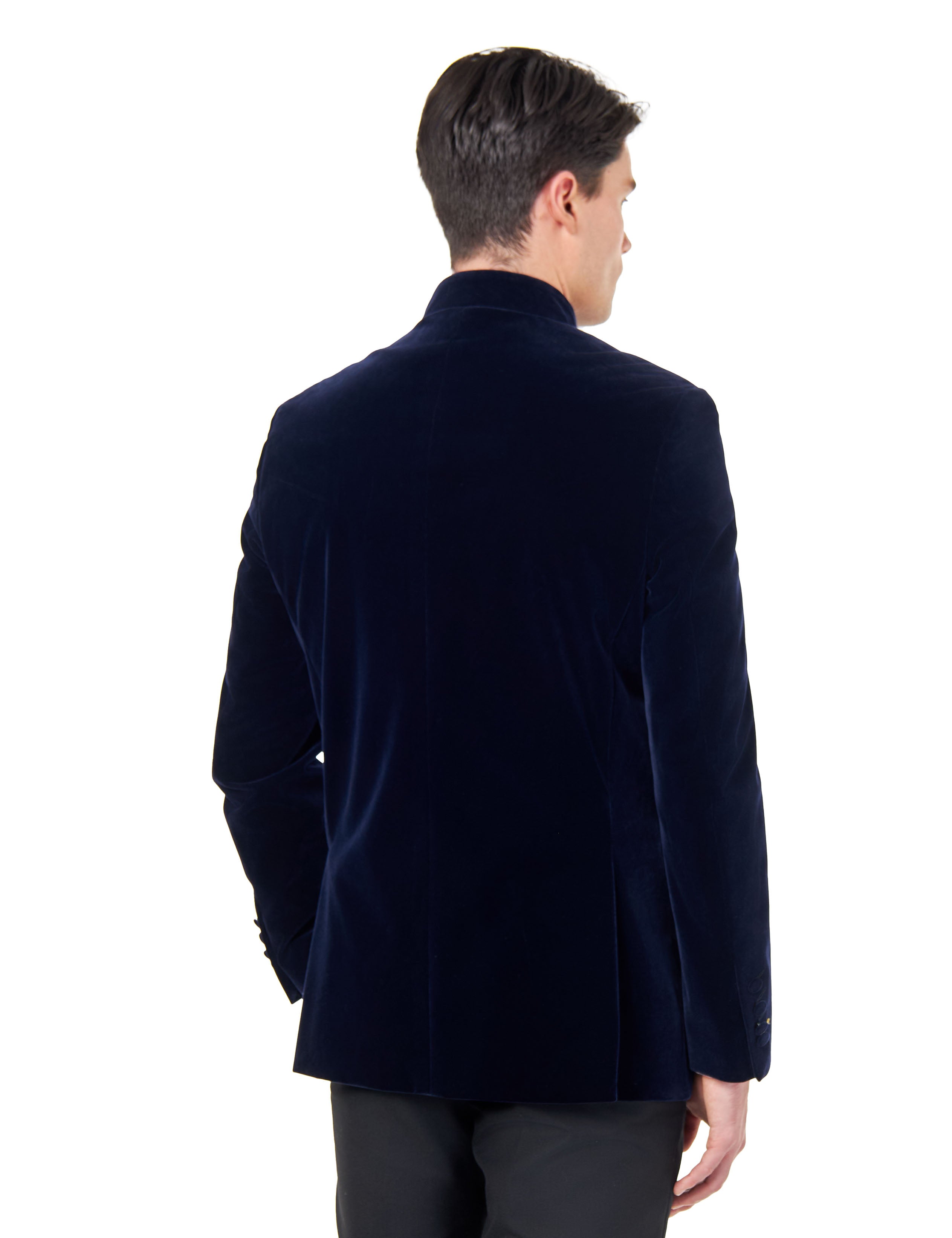 HARSHIL – NAVY BLUE VELVET SMOKING JACKET NEHRU COLLAR