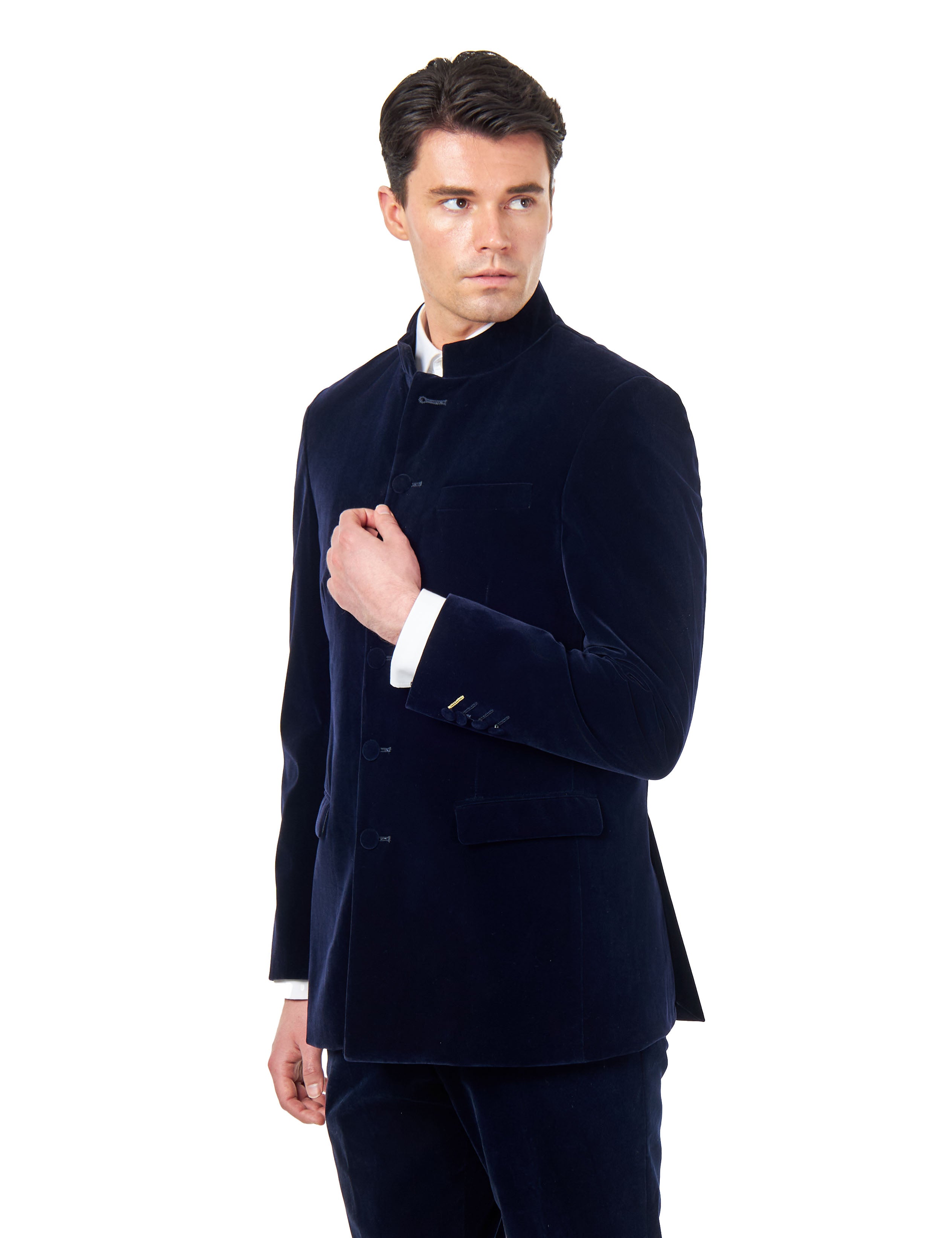 HARSHIL – NAVY BLUE VELVET SMOKING JACKET NEHRU COLLAR