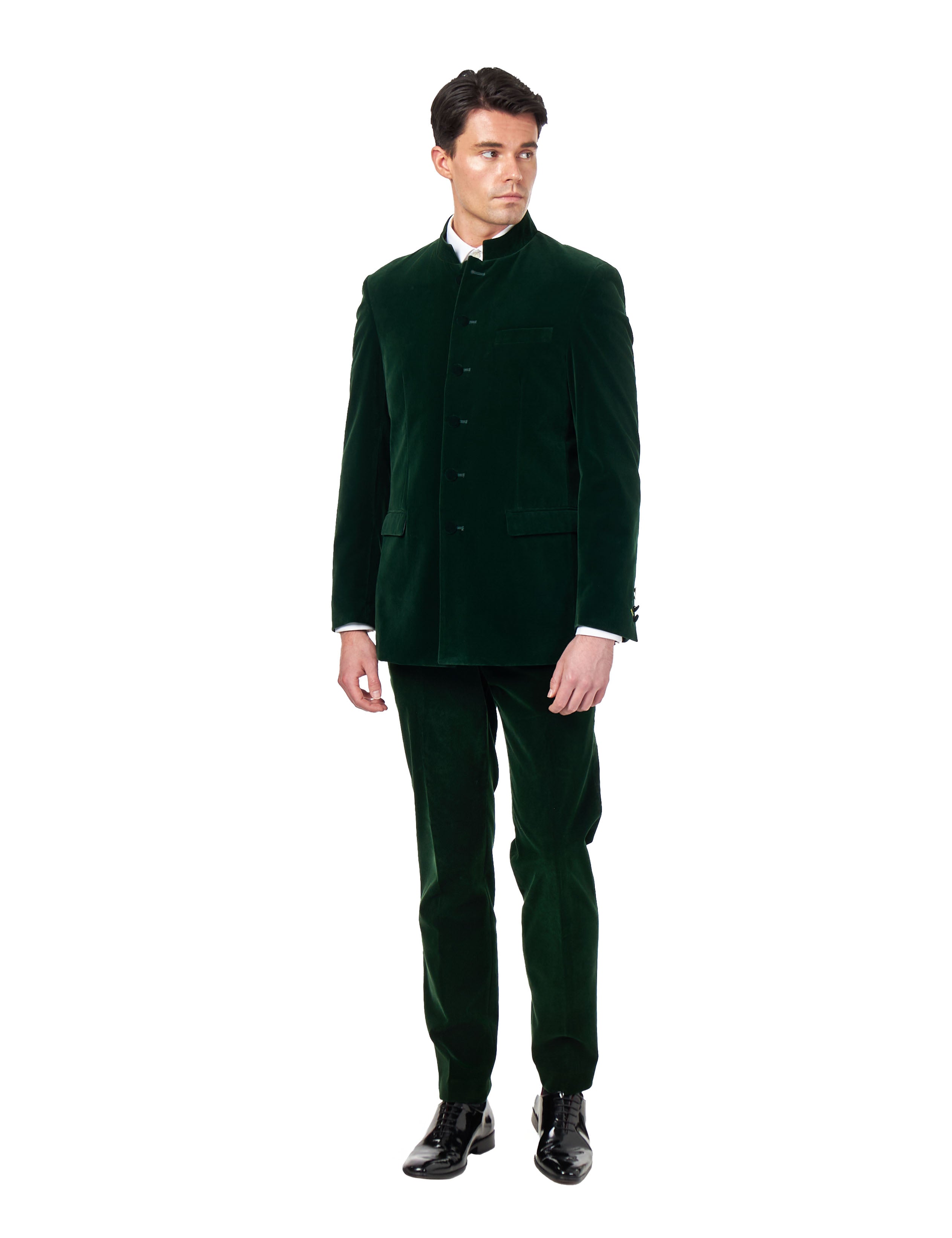 HARSHIL – GREEN VELVET SMOKING JACKET NEHRU COLLAR