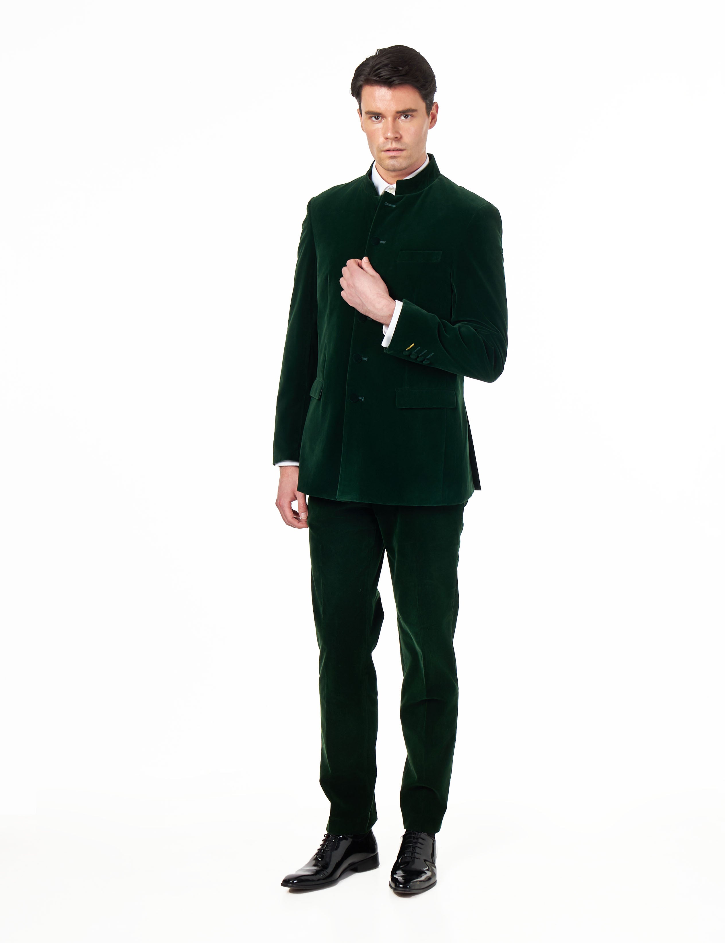 HARSHIL – GREEN VELVET SMOKING JACKET NEHRU COLLAR