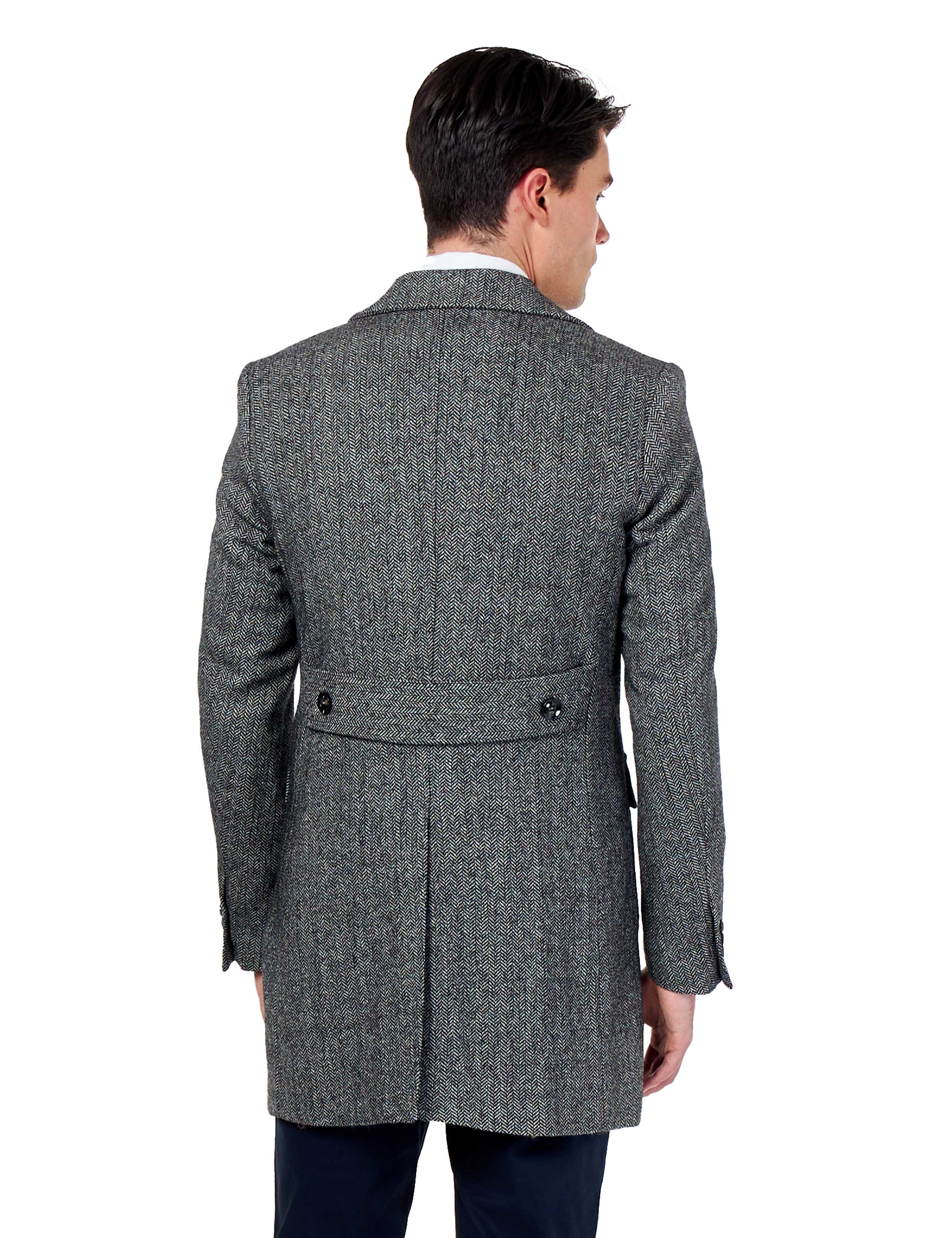 KEPLER – Grey Double Breasted Wool Rich Herringbone Coat