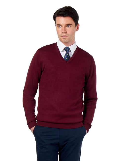 MEN’S COTTON V-NECK MAROON FINE KNIT LIGHTWEIGHT