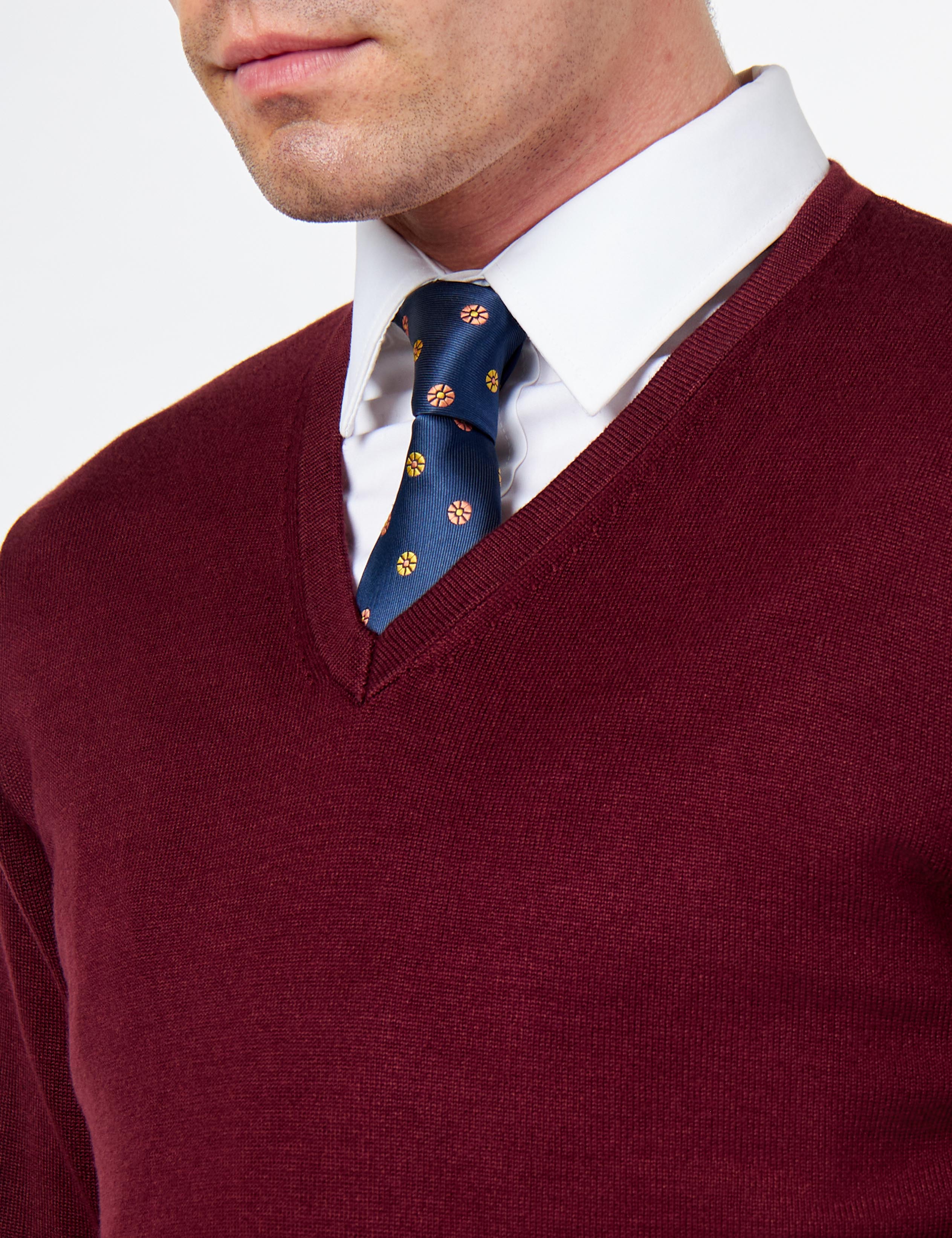 MEN’S COTTON V-NECK MAROON FINE KNIT LIGHTWEIGHT