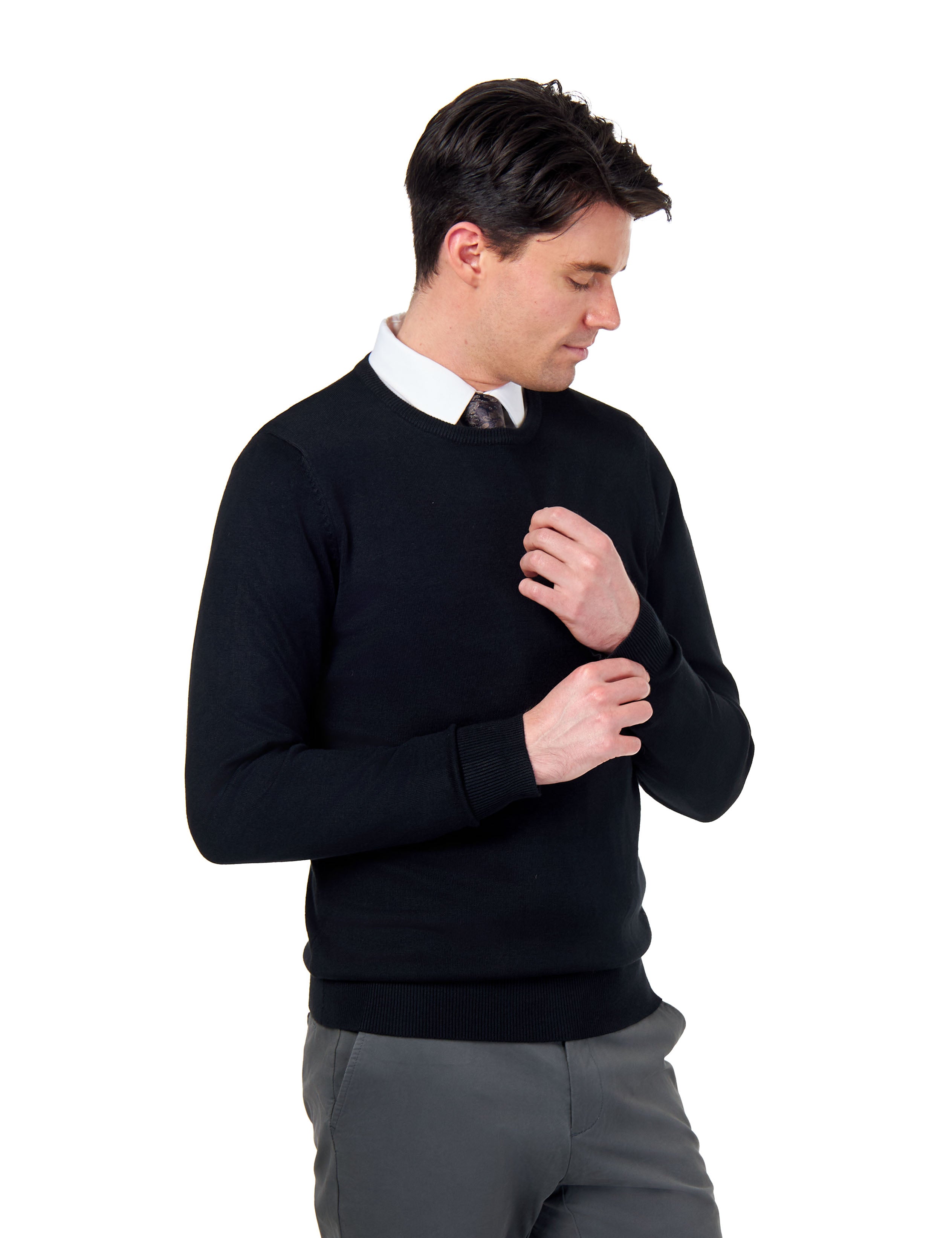 MEN’S PURE COTTON BLACK CREW NECK JUMPER