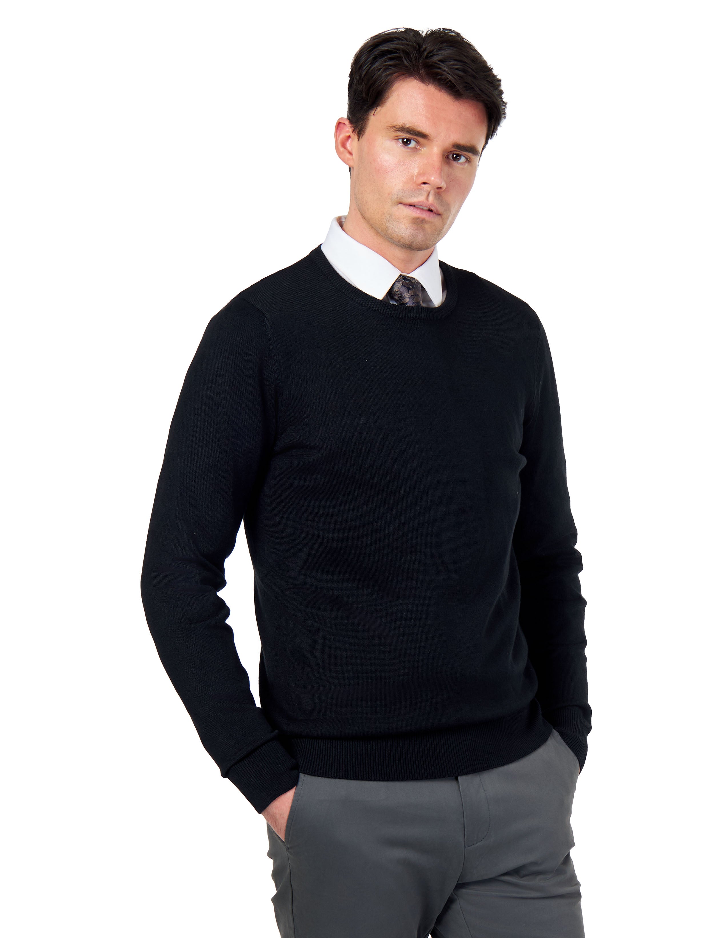 MEN’S PURE COTTON BLACK CREW NECK JUMPER