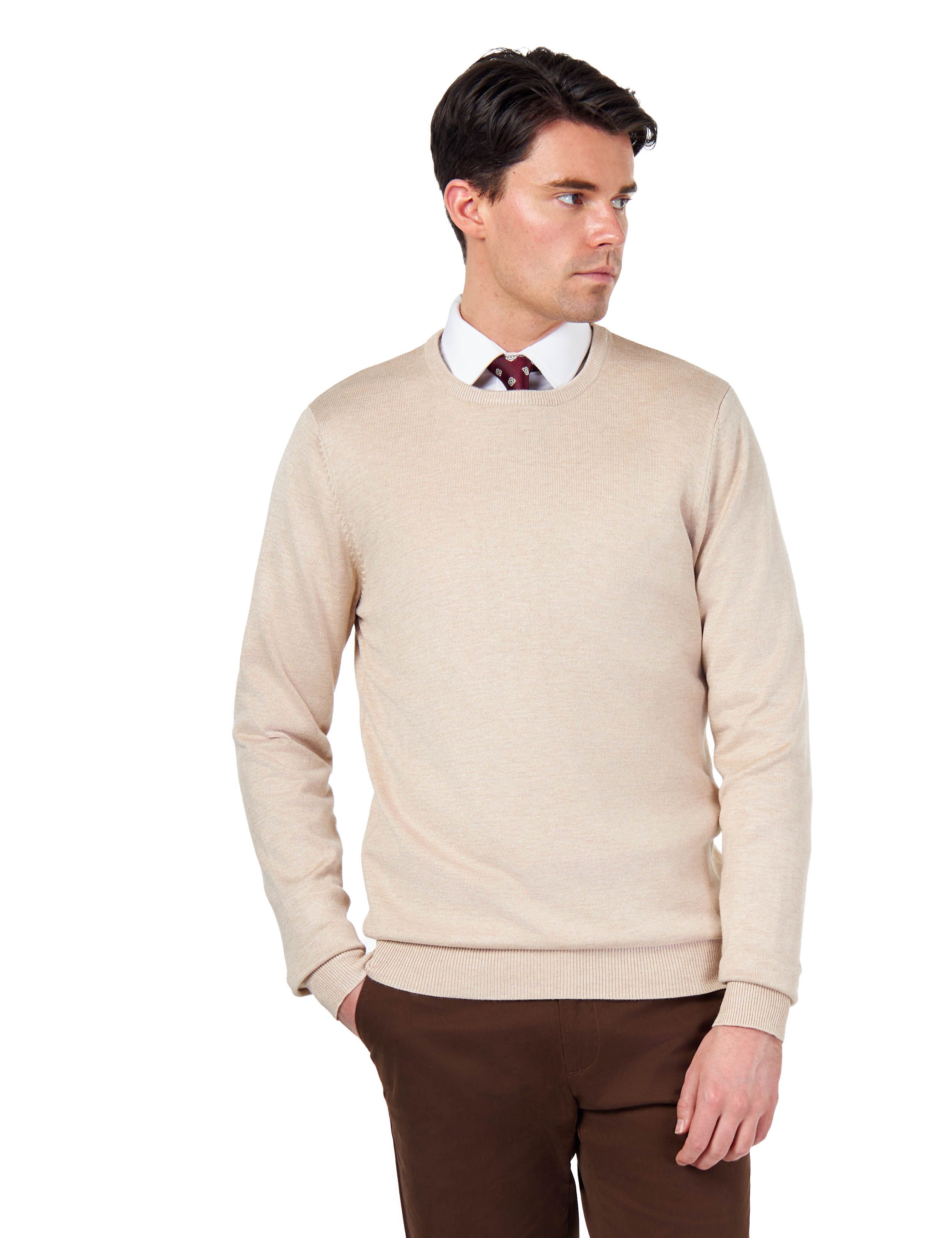 MEN’S PURE COTTON CREAM CREW NECK JUMPER