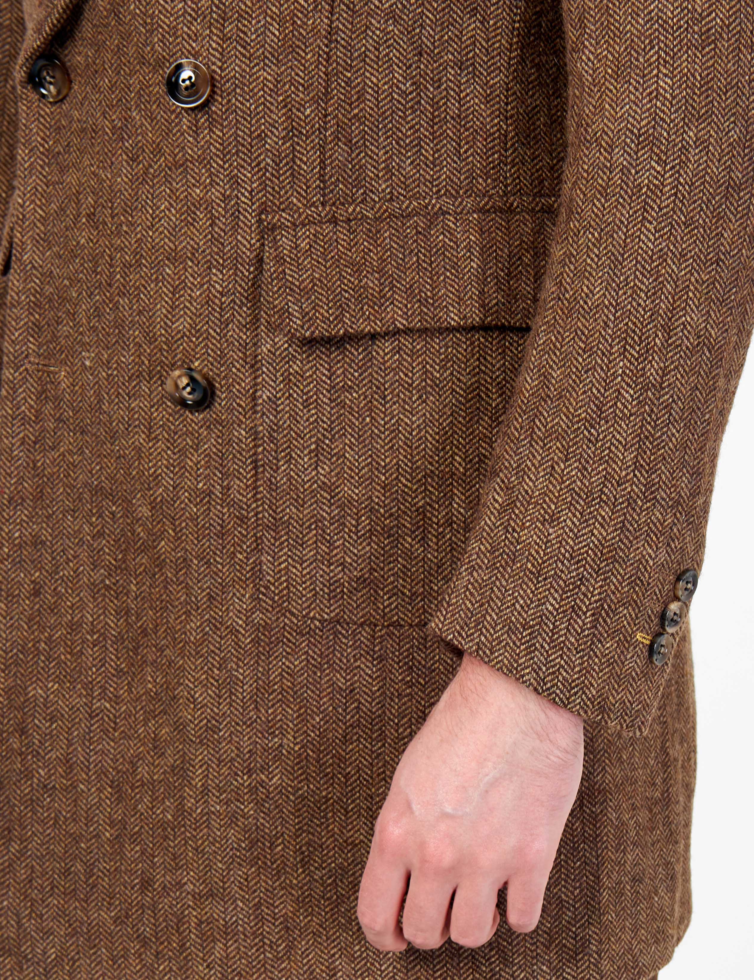 KEPLER – Brown Double Breasted Wool Rich Herringbone Coat