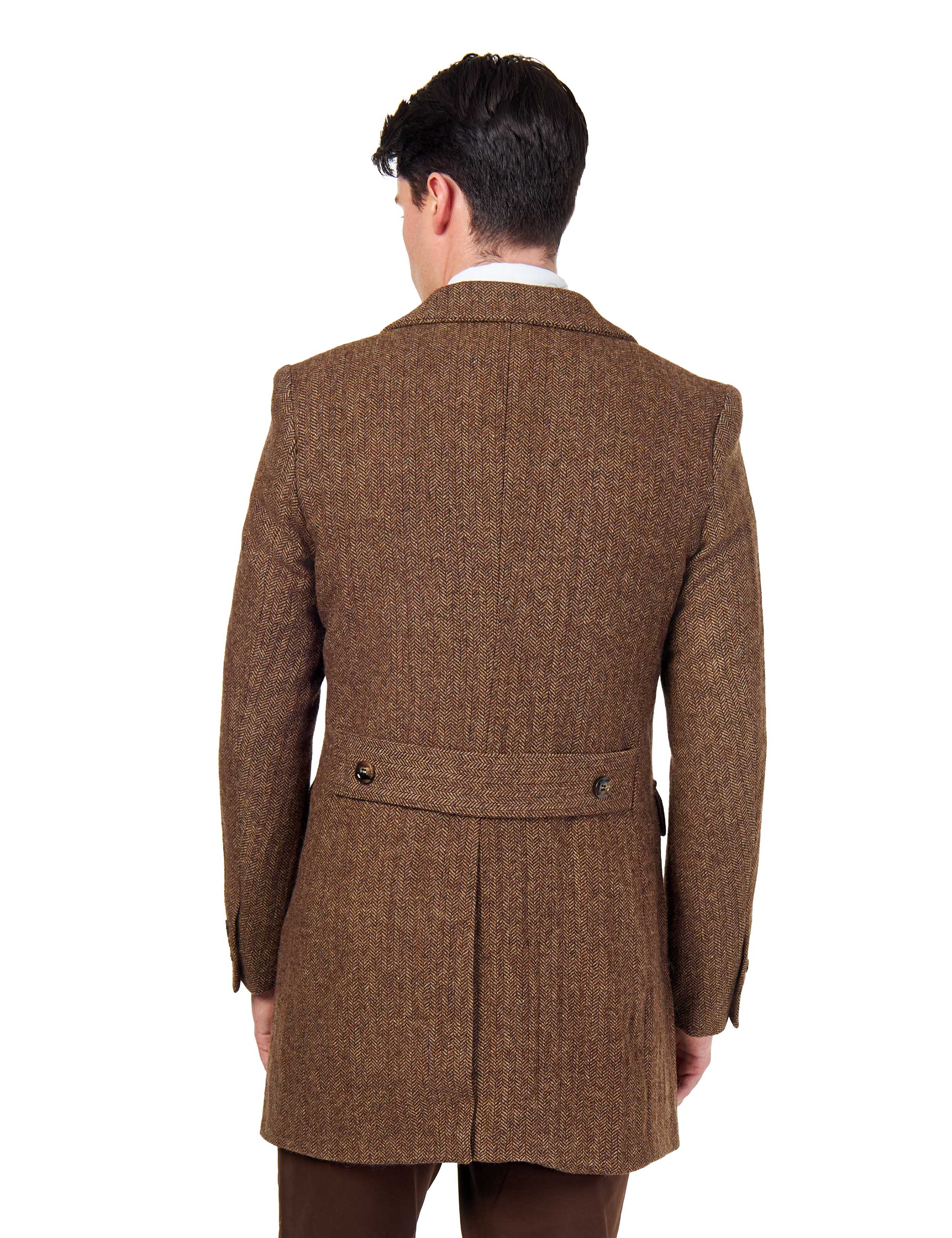 KEPLER – Brown Double Breasted Wool Rich Herringbone Coat