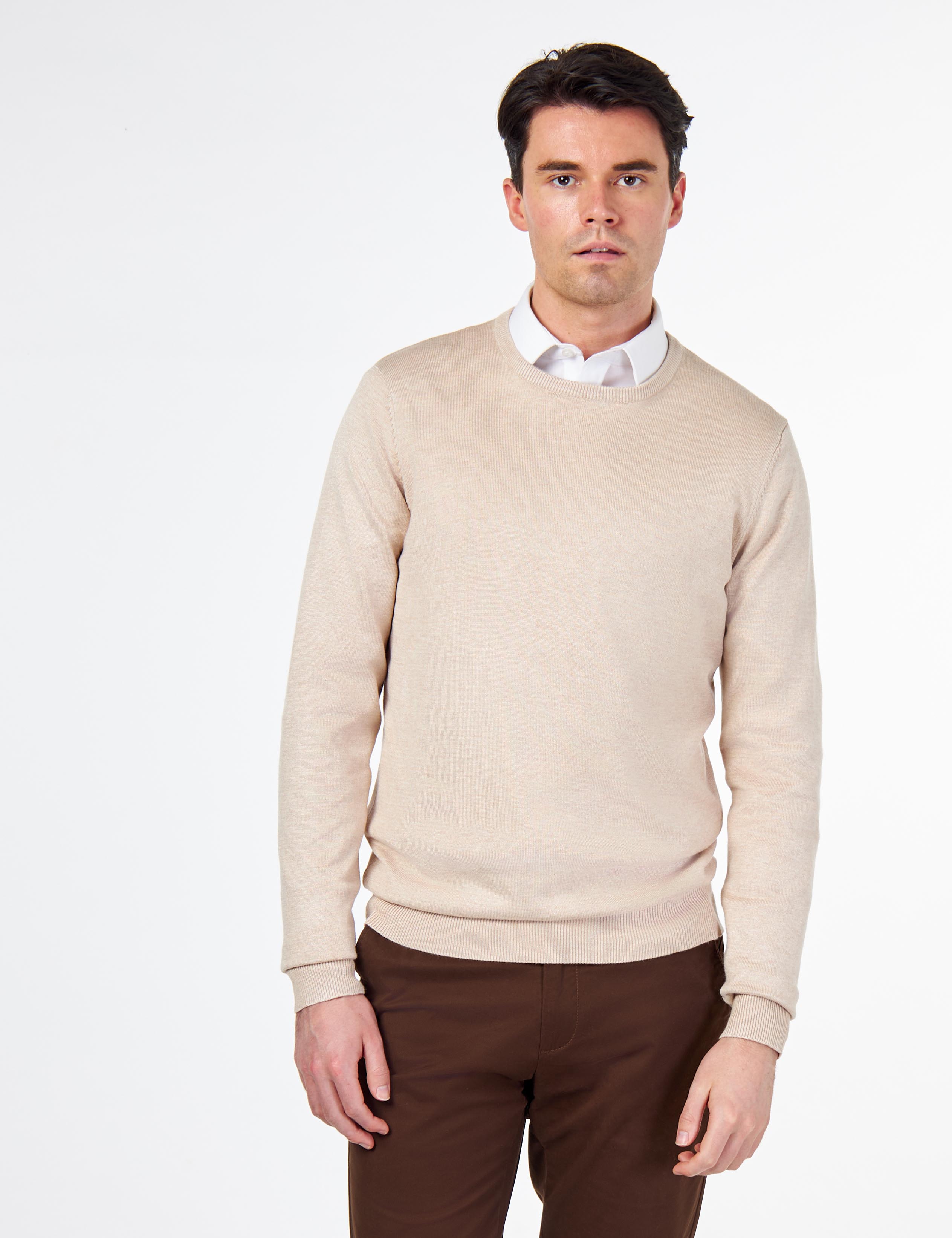 MEN’S PURE COTTON CREAM CREW NECK JUMPER