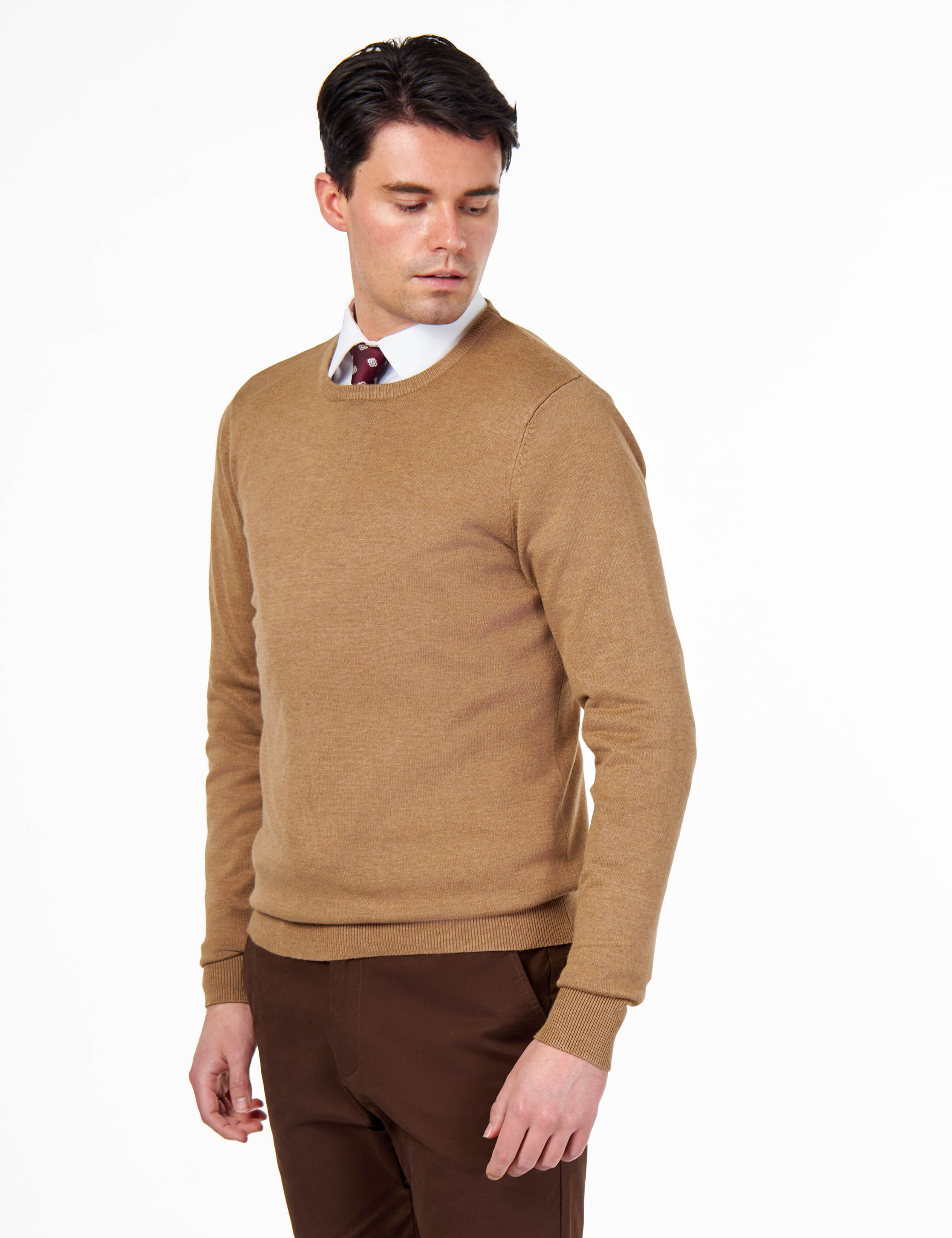 MEN’S PURE COTTON CAMEL CREW NECK JUMPER