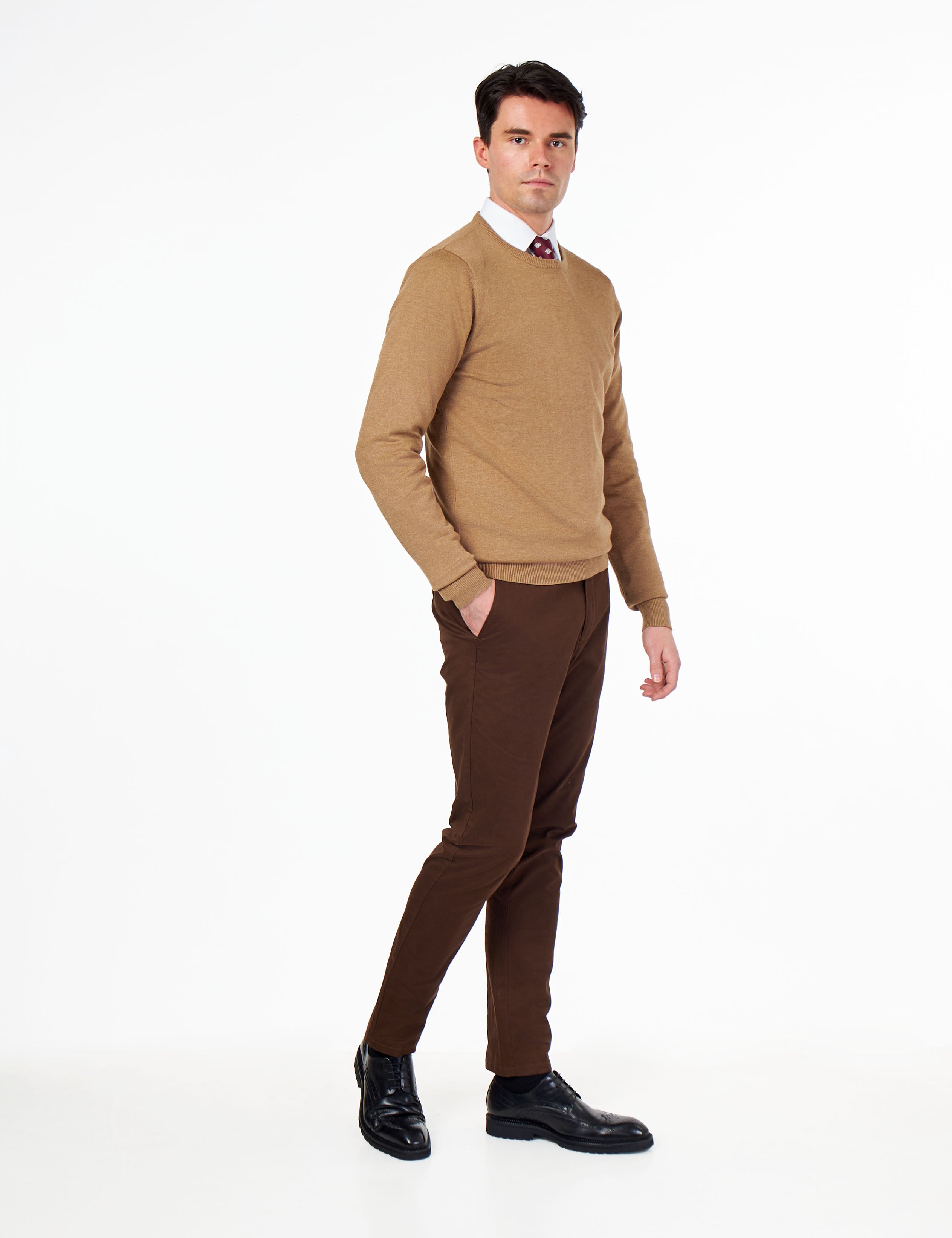 MEN’S PURE COTTON CAMEL CREW NECK JUMPER