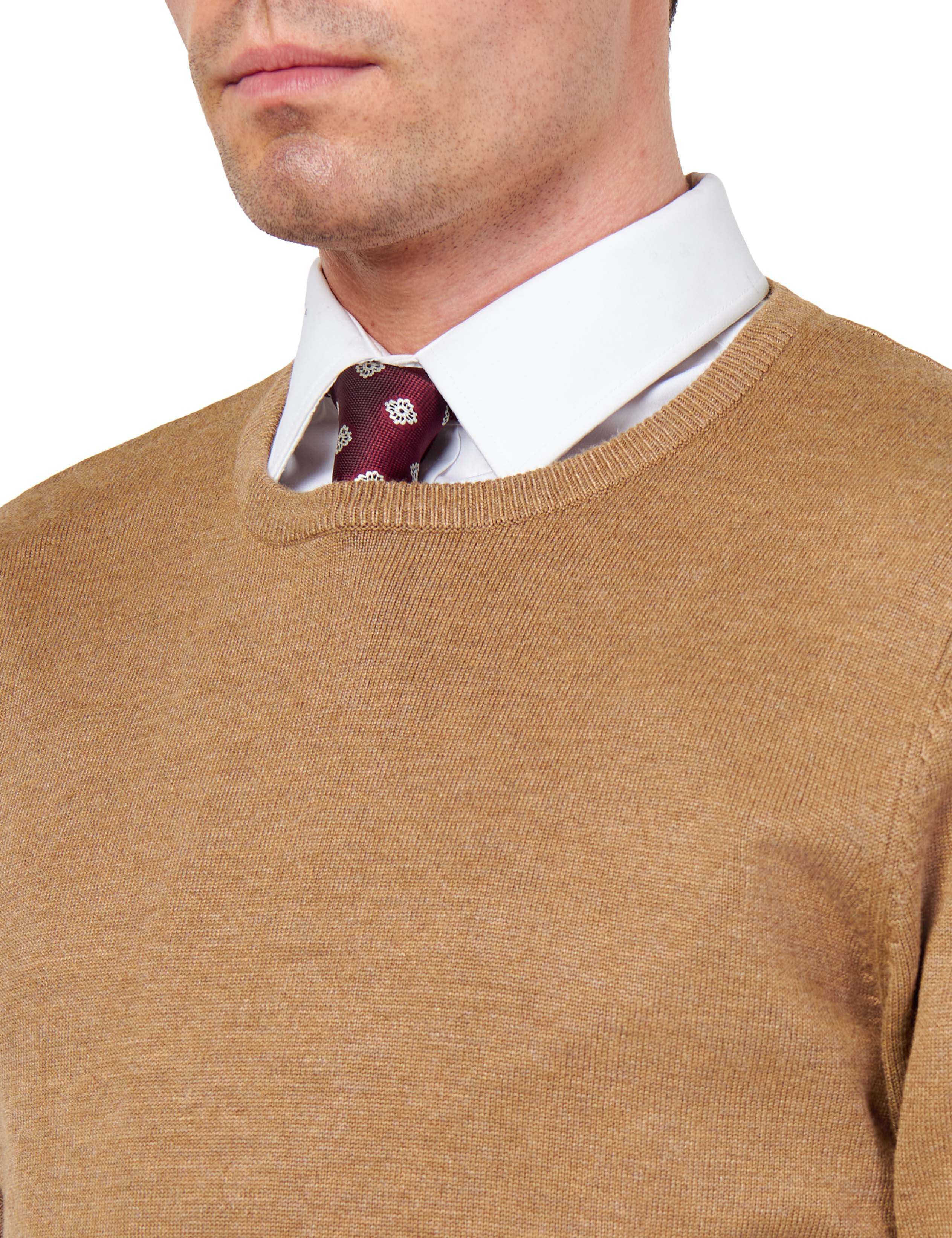 MEN’S PURE COTTON CAMEL CREW NECK JUMPER