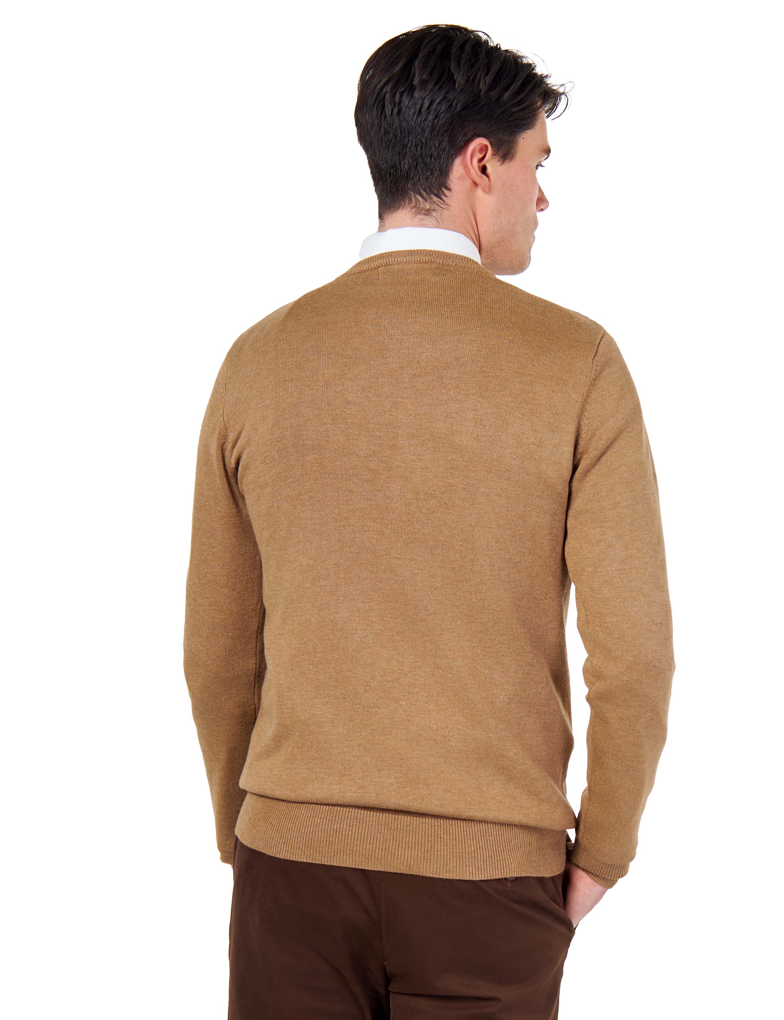 MEN’S PURE COTTON CAMEL CREW NECK JUMPER