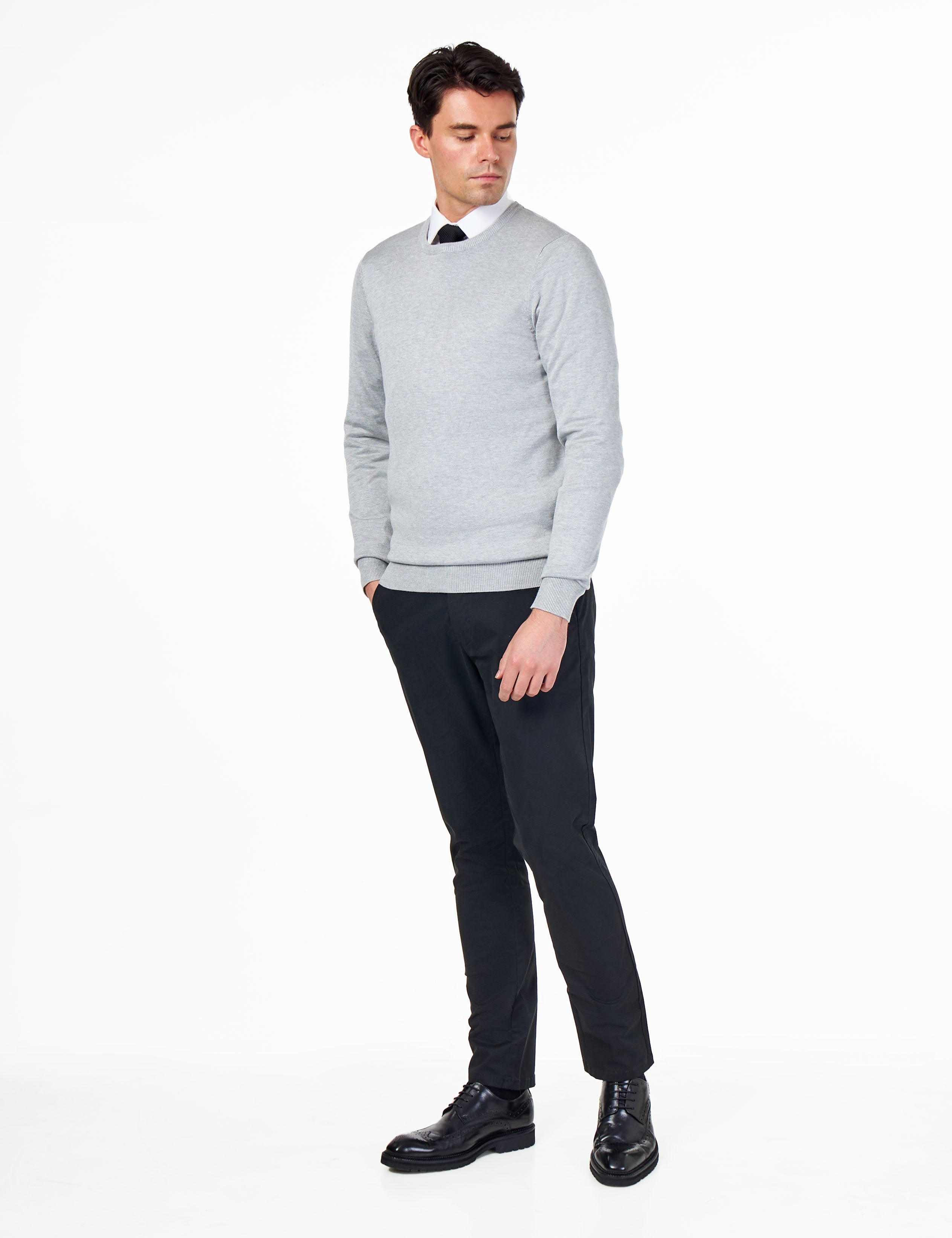 MEN’S PURE COTTON LIGHT GREY CREW NECK JUMPER