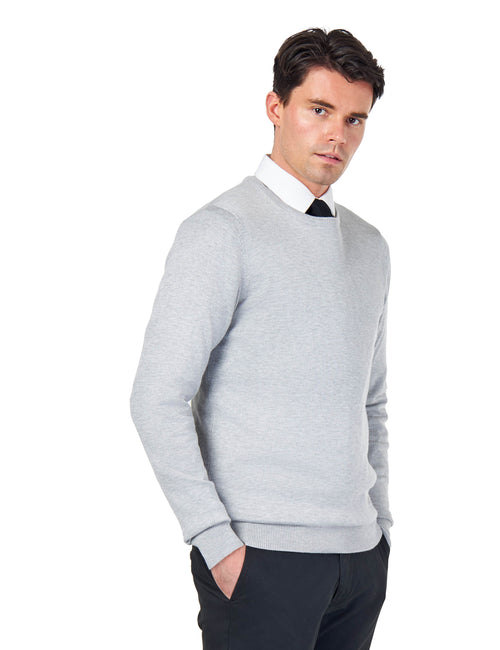 MEN’S PURE COTTON LIGHT GREY CREW NECK JUMPER