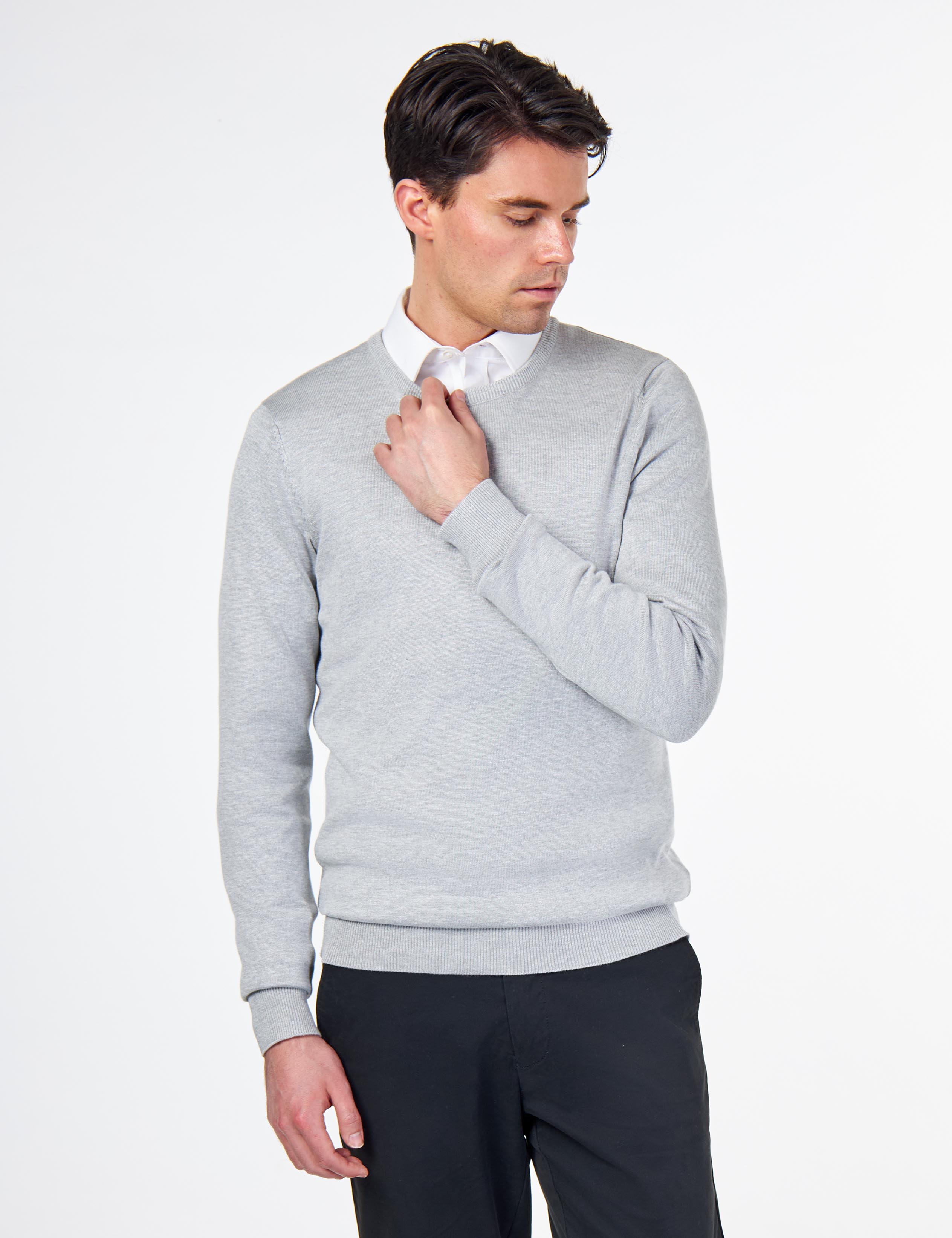 MEN’S PURE COTTON LIGHT GREY CREW NECK JUMPER