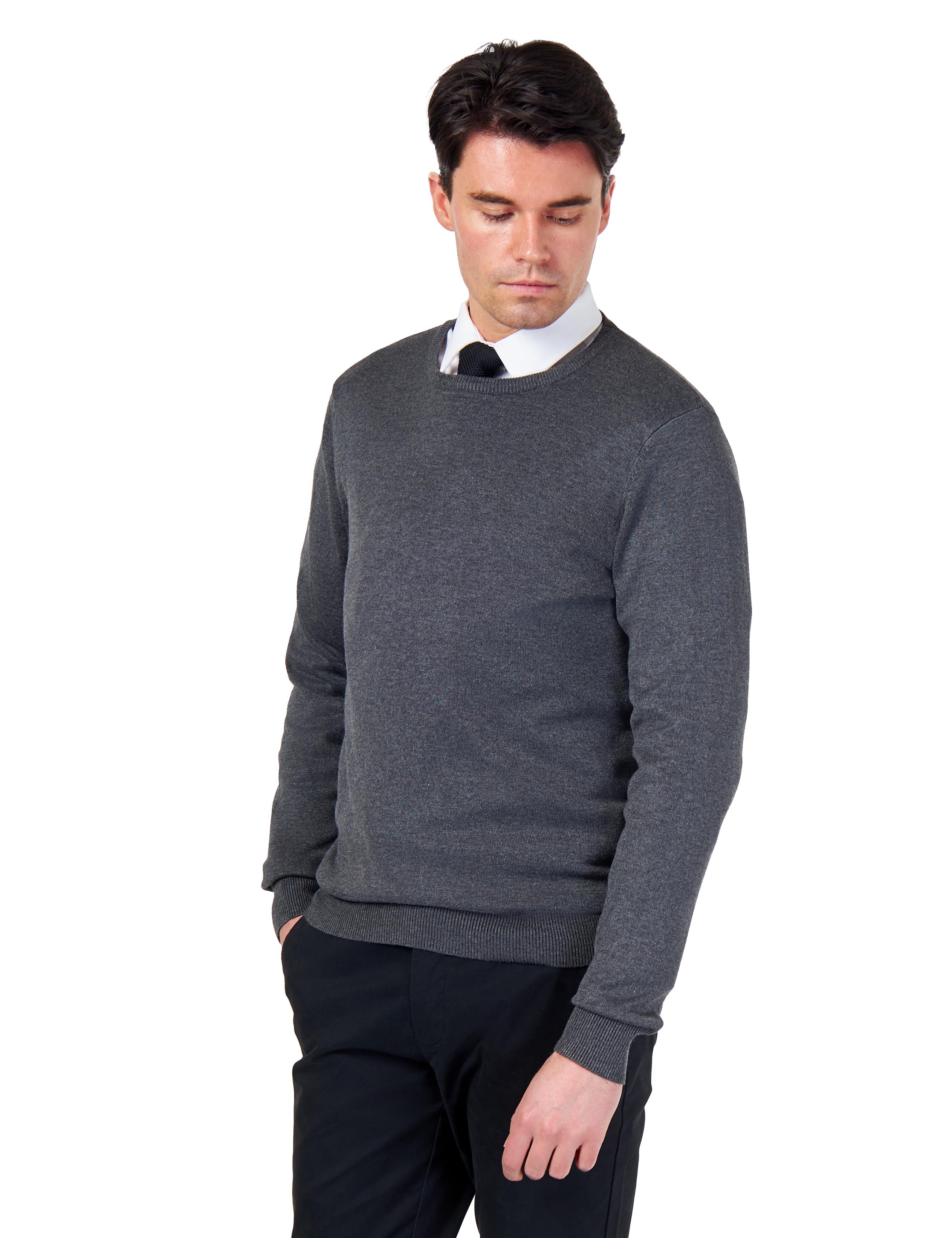 MEN’S PURE COTTON CHARCOAL CREW NECK JUMPER