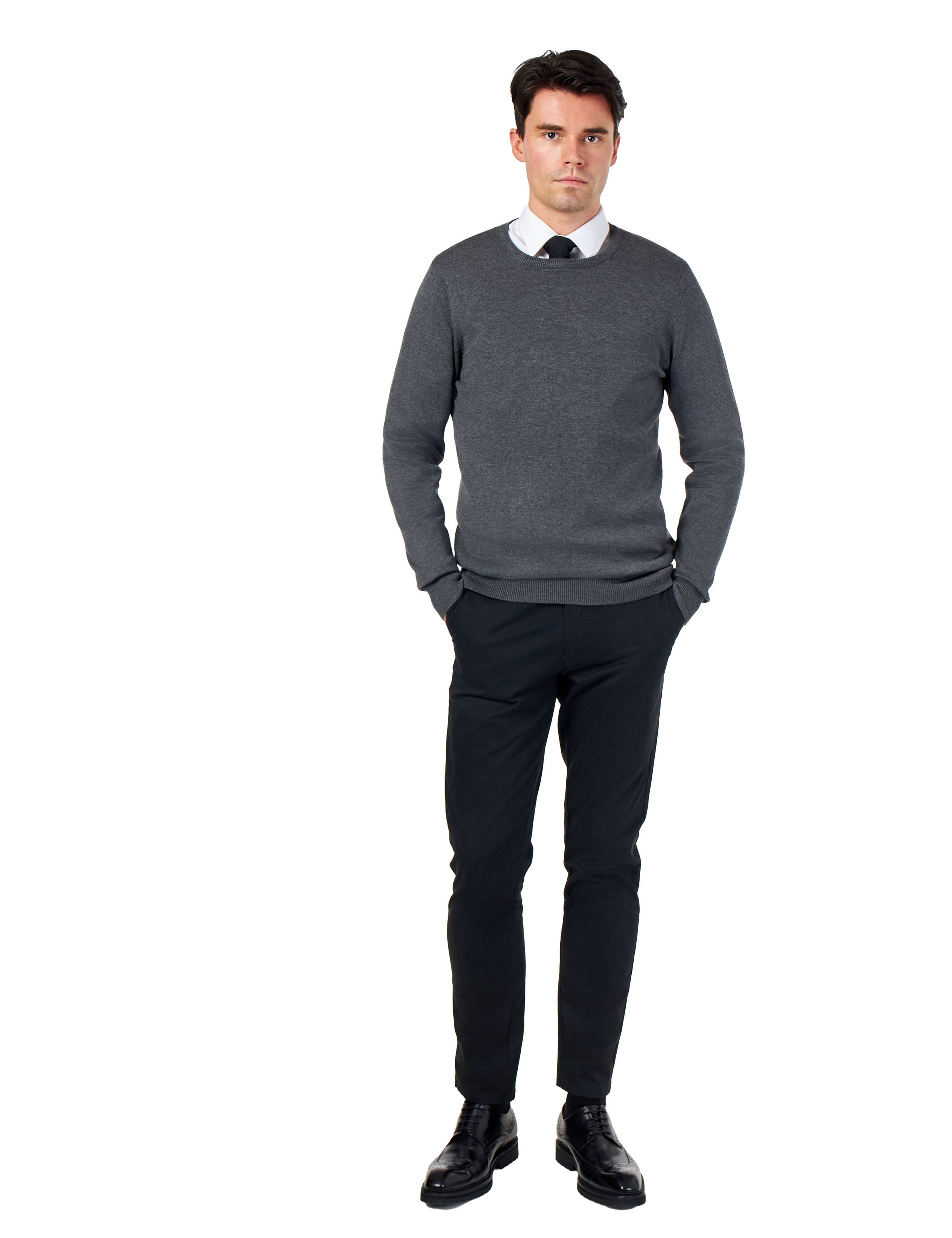 MEN’S PURE COTTON CHARCOAL CREW NECK JUMPER