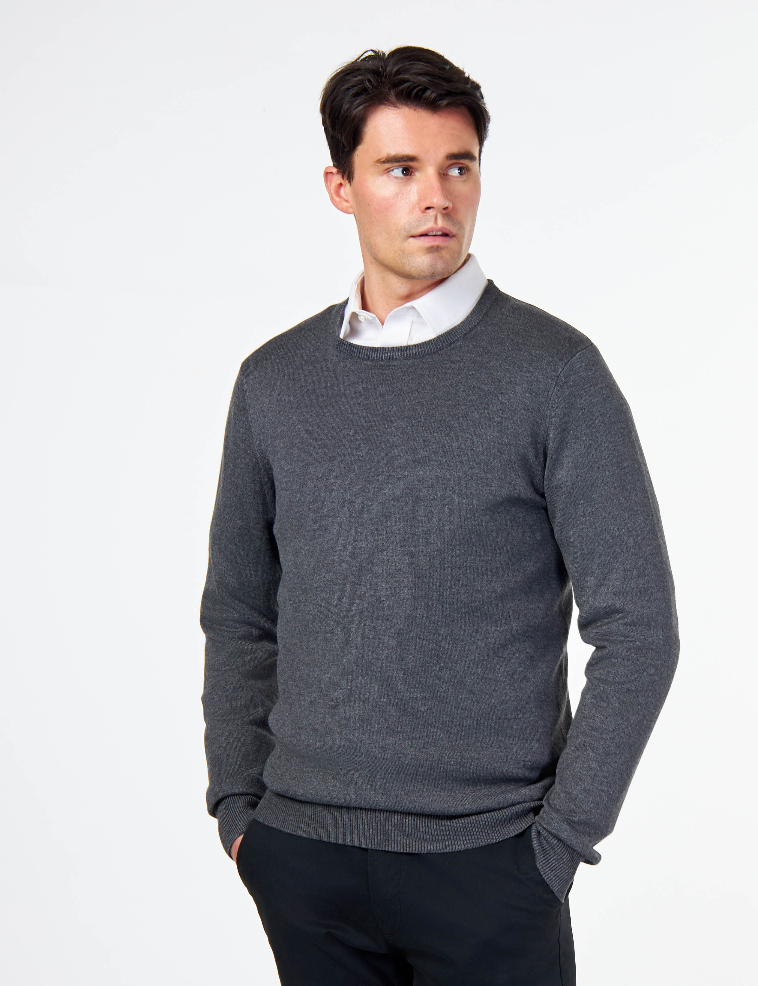 MEN’S PURE COTTON CHARCOAL CREW NECK JUMPER