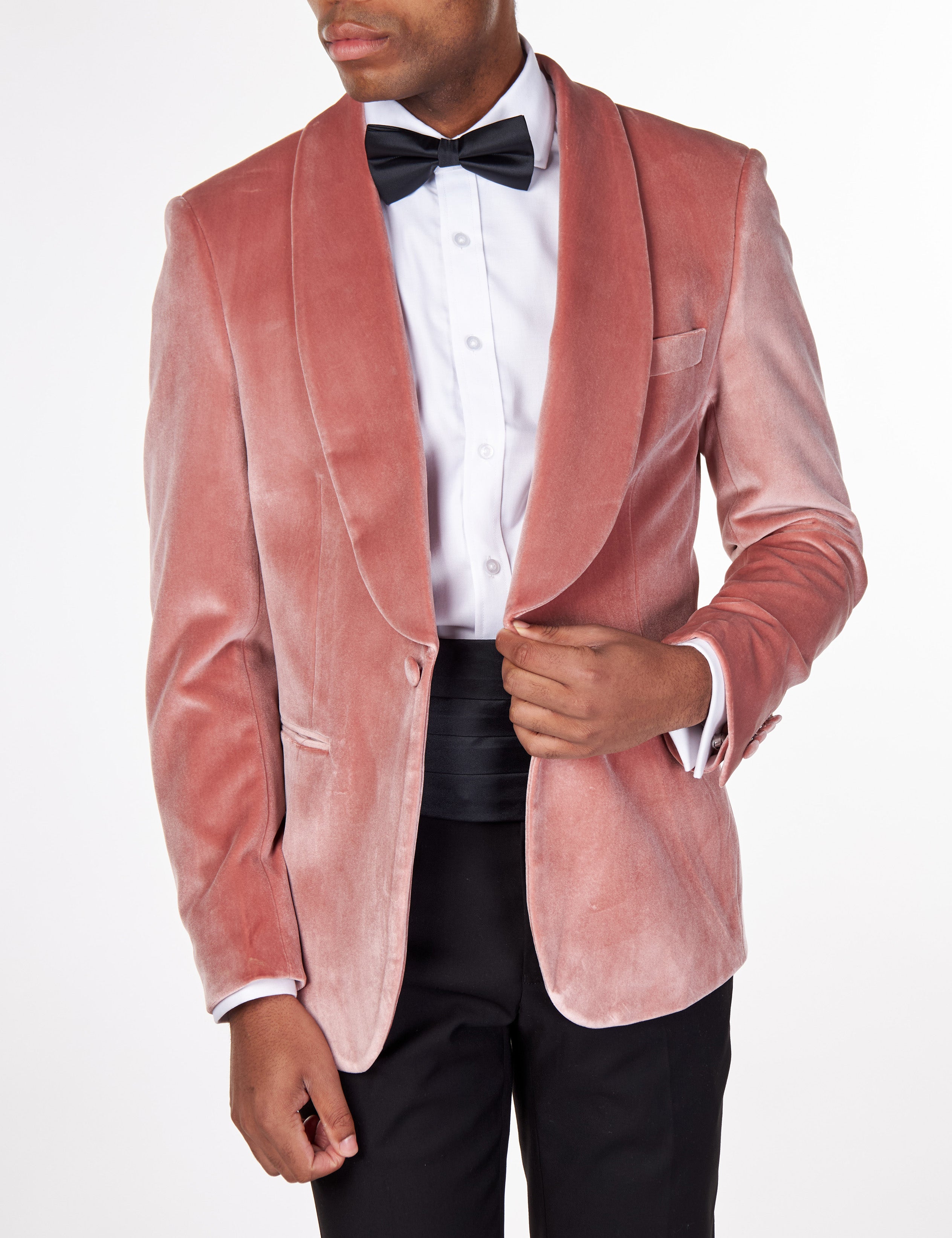 SHAWL COLLAR VELVET TUXEDO – BLUSH PINK