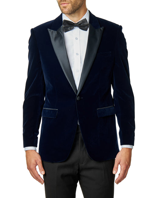 DINNER GARY – NAVY SOFT VELVET TUXEDO JACKET