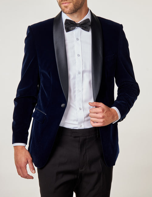 TUXEDO GARY – NAVY-JACKE AUS WEICHEM SAMT