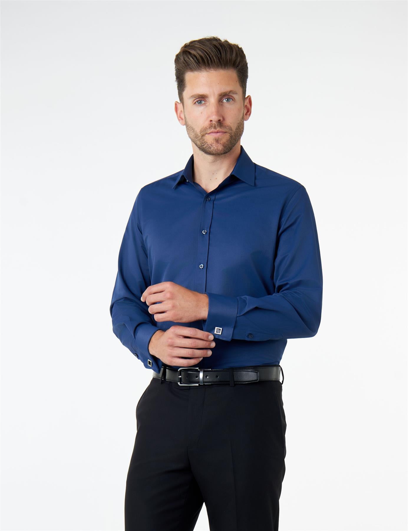 CLASSIC NAVY DOUBLE CUFF TAILORED FIT SHIRT